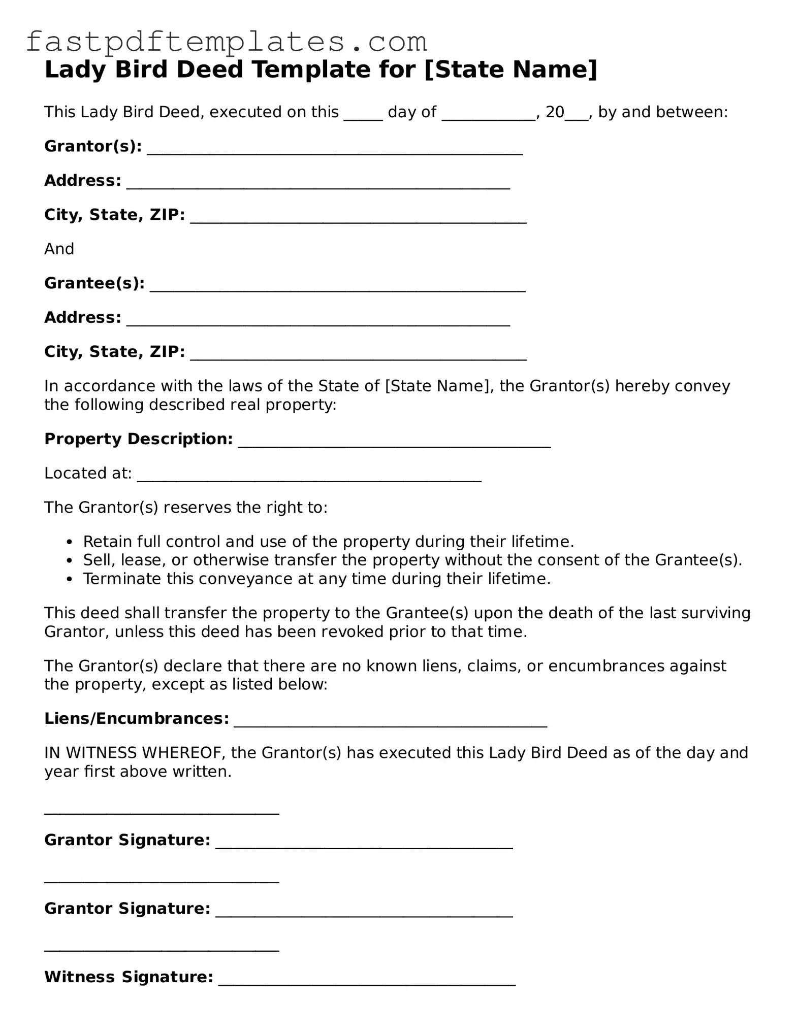 Fillable Lady Bird Deed Document