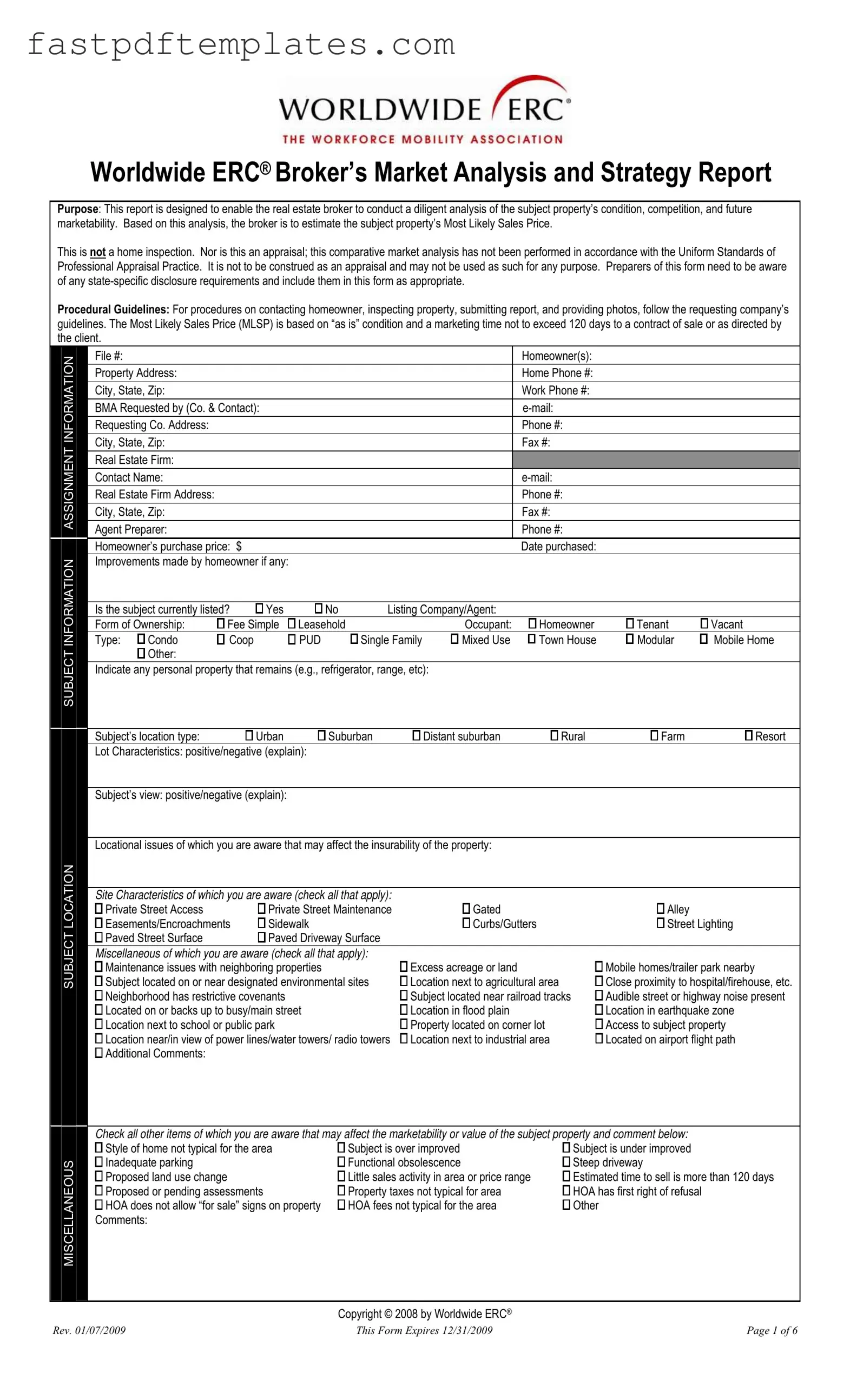 Blank Erc Broker Market Analysis Form