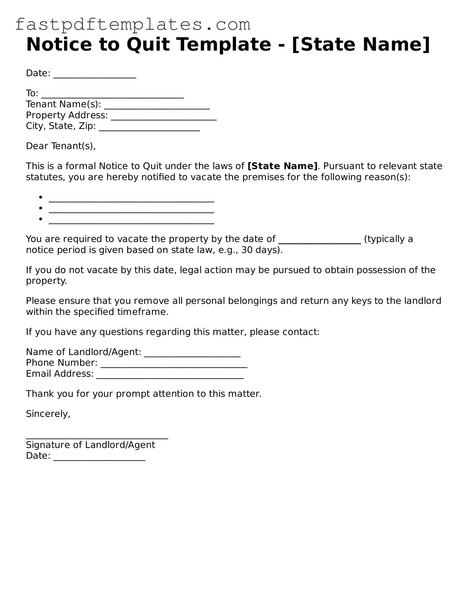 Fillable Notice to Quit Document