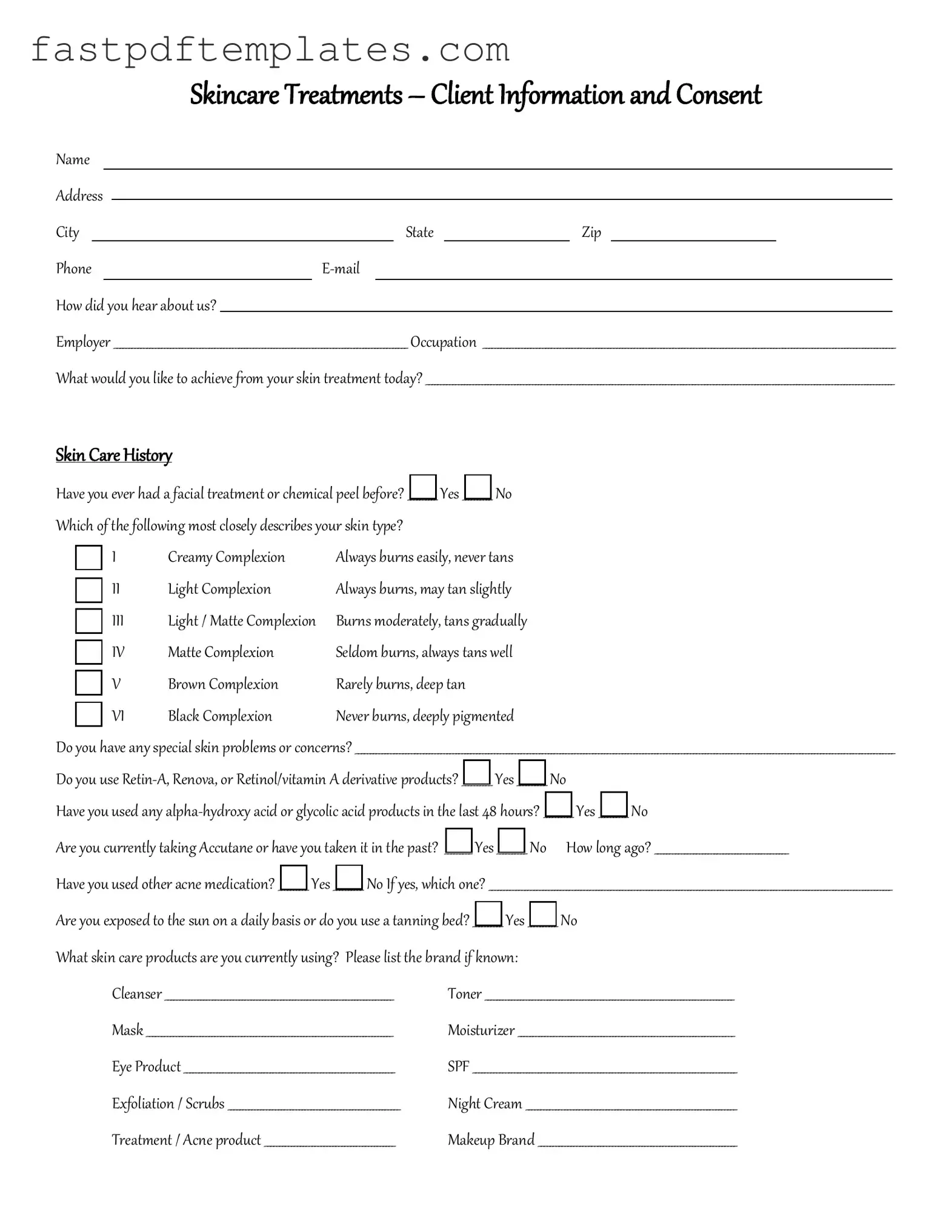 Blank Facial Consent Form