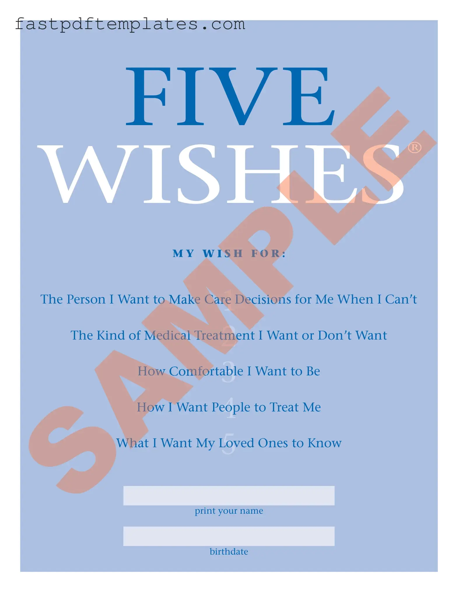 Blank 5 Wishes Document Form