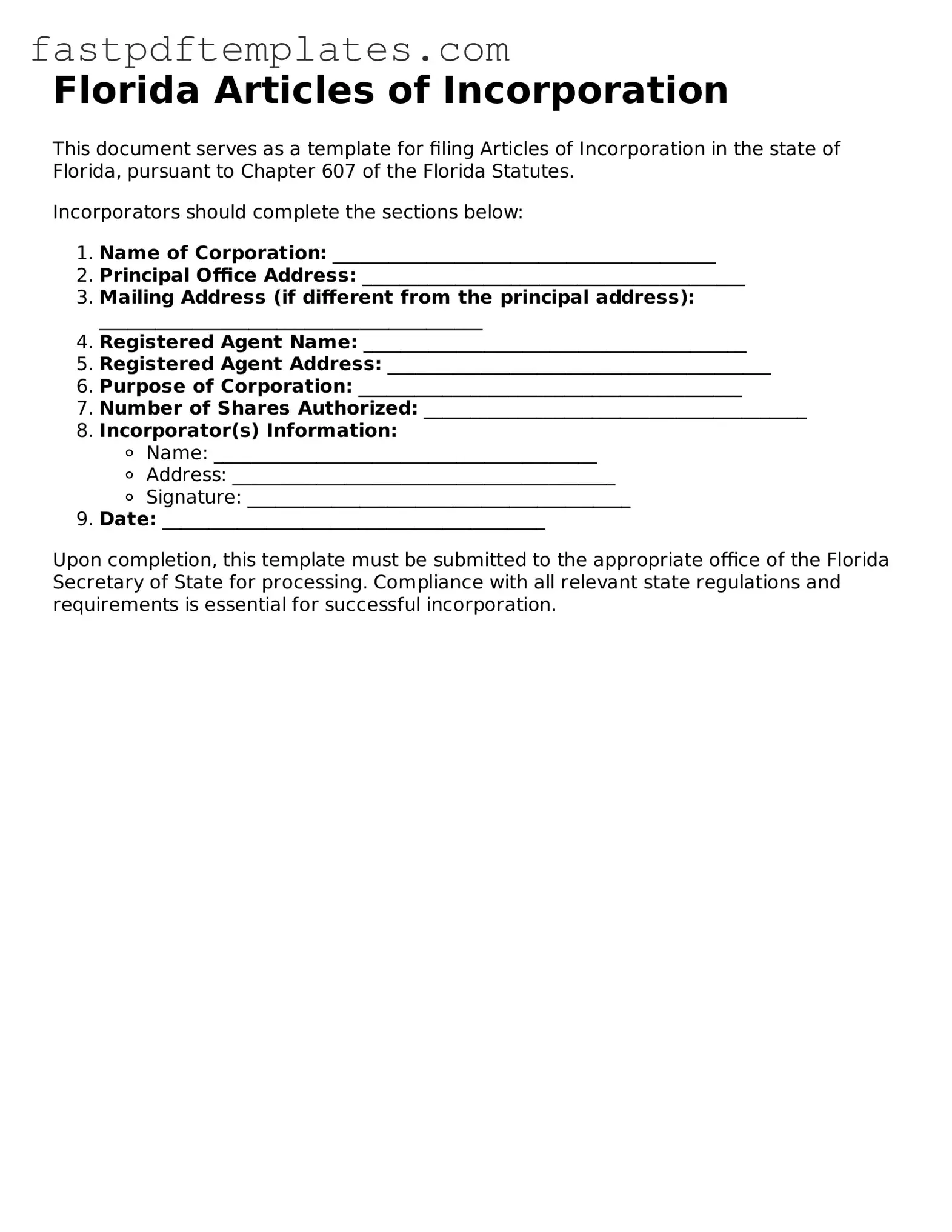 Attorney-Approved Florida Articles of Incorporation Document