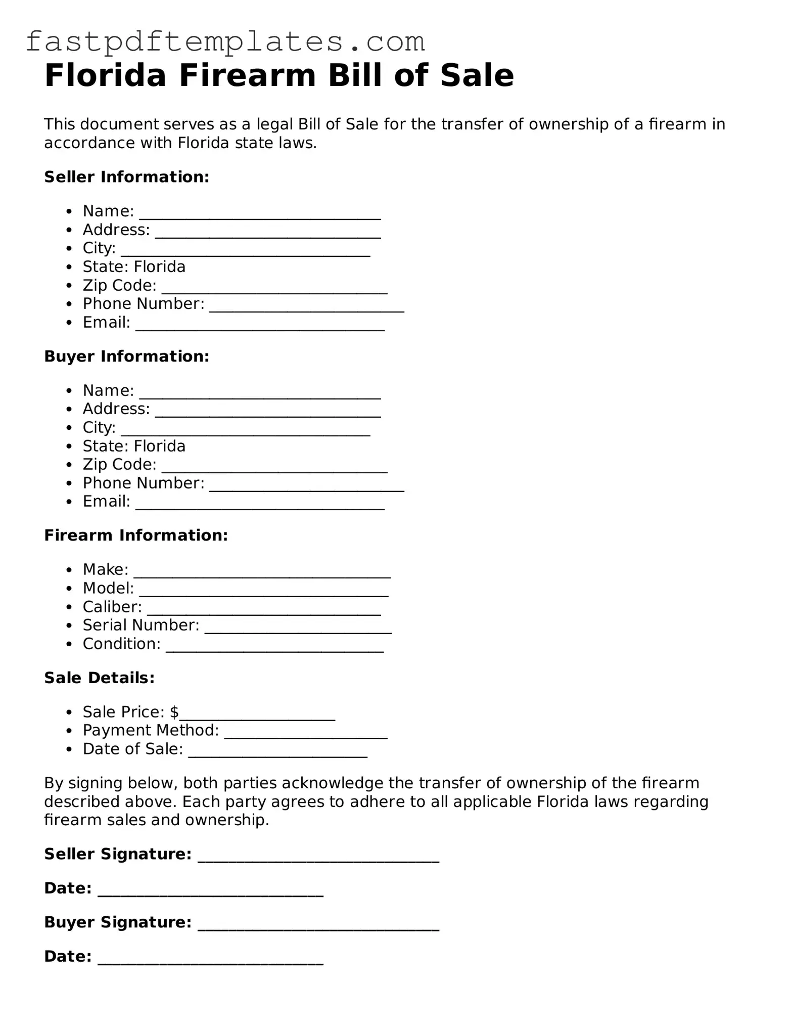Attorney-Approved Florida Firearm Bill of Sale Document