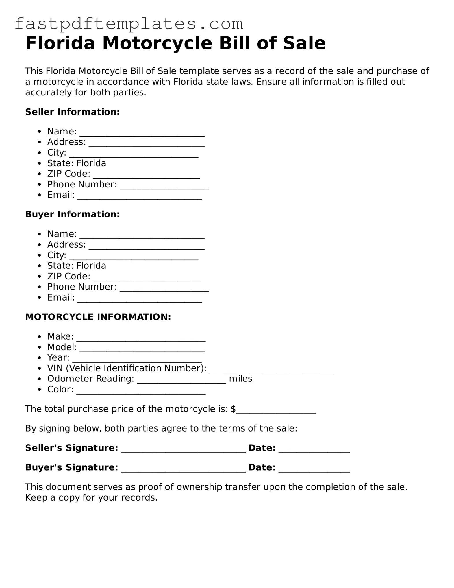 Attorney-Approved Florida Motorcycle Bill of Sale Document