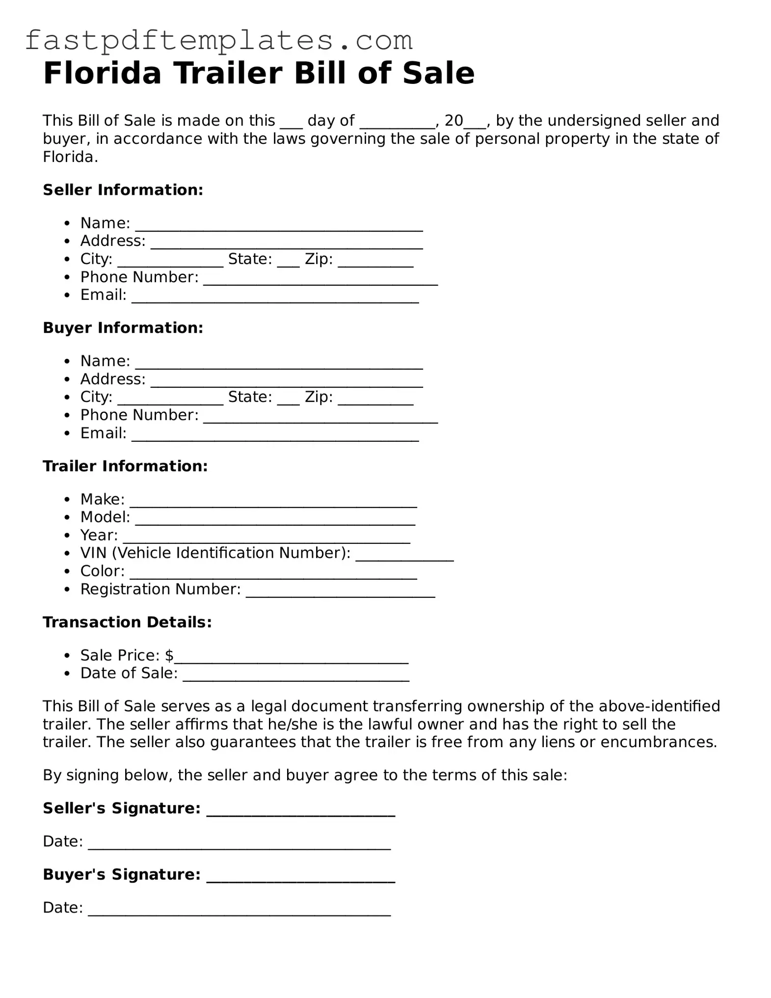 Attorney-Approved Florida Trailer Bill of Sale Document