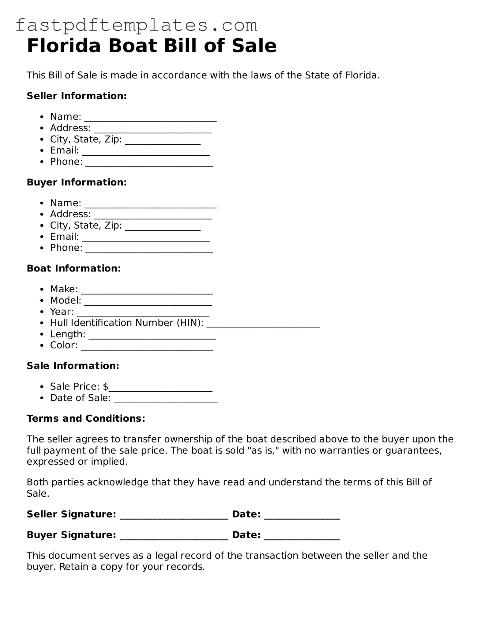 Attorney-Approved Florida Boat Bill of Sale Document