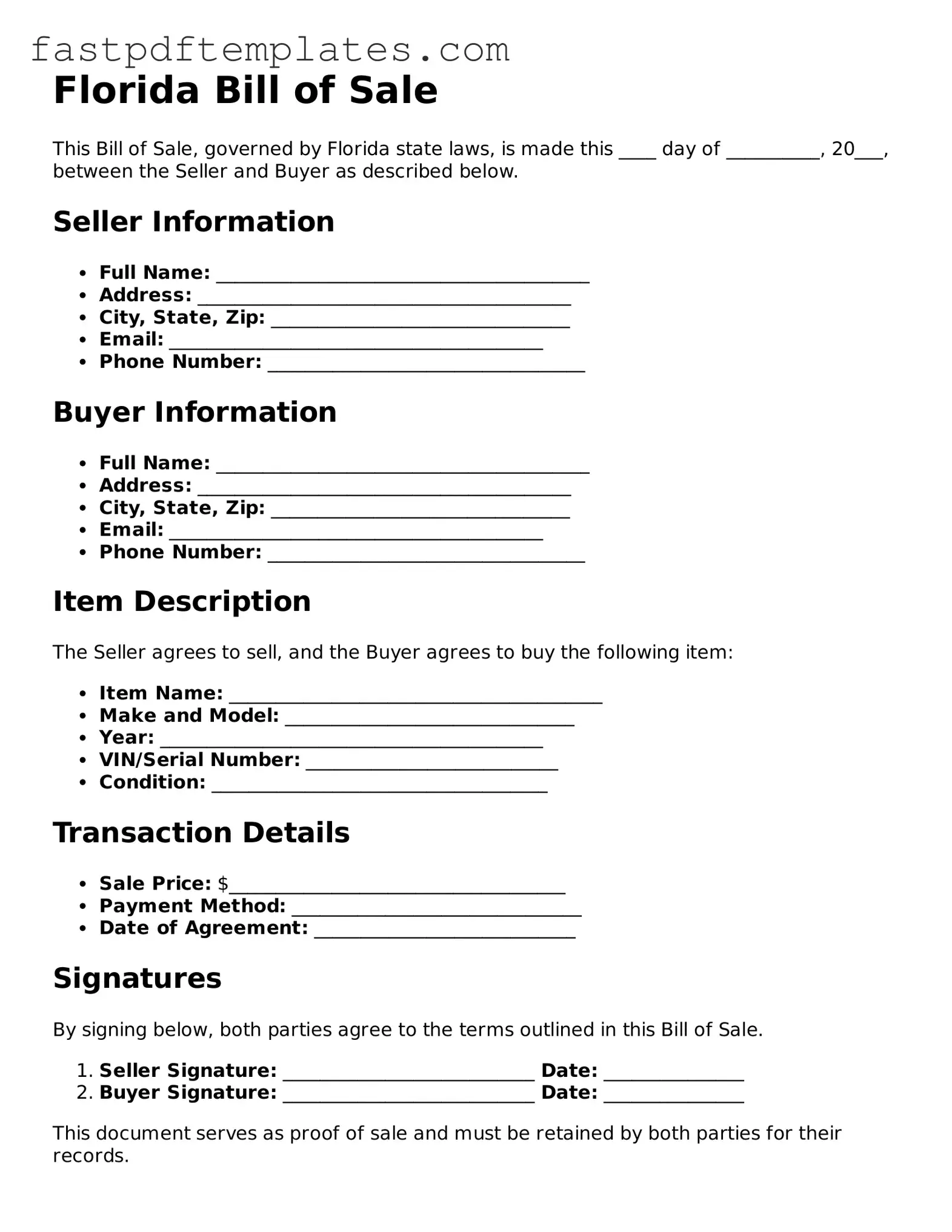 Attorney-Approved Florida Bill of Sale Document