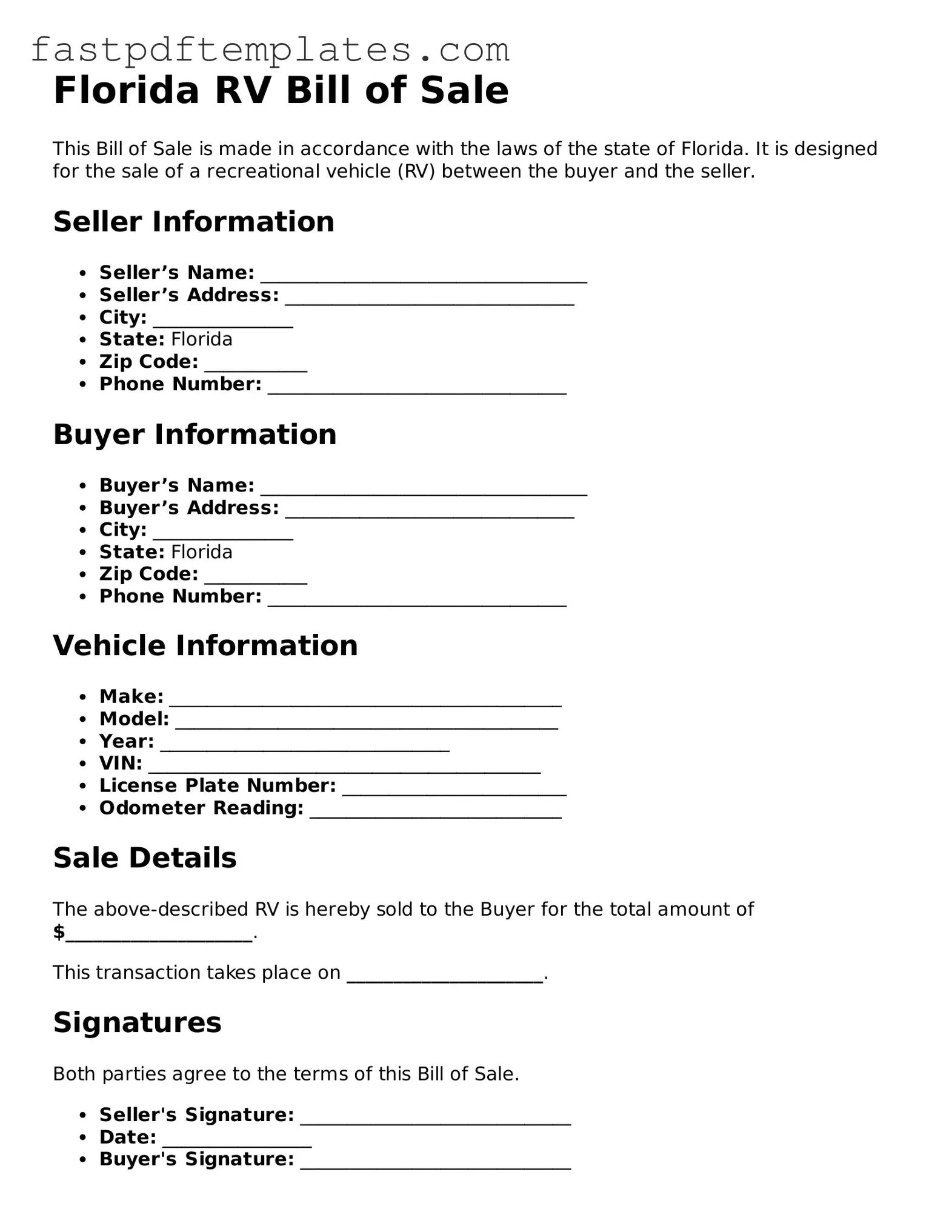 Attorney-Approved Florida RV Bill of Sale Document