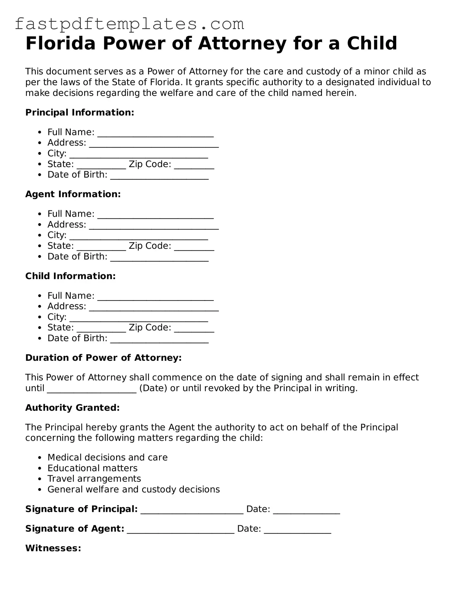 Attorney-Approved Florida Power of Attorney for a Child Document
