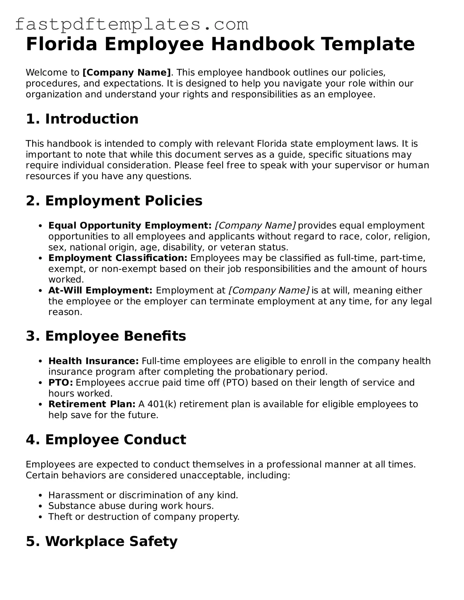 Attorney-Approved Florida Employee Handbook Document