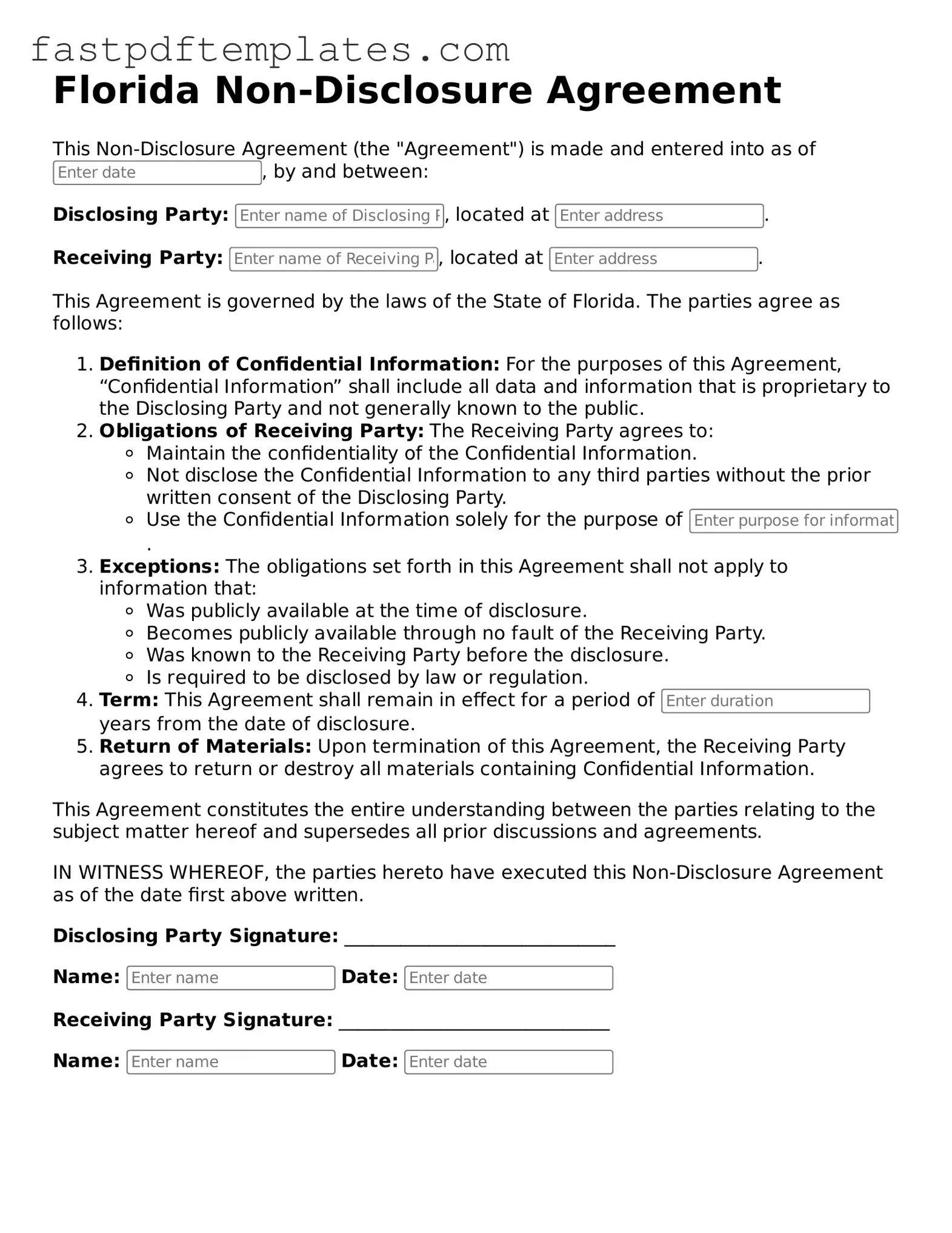 Attorney-Approved Florida Non-disclosure Agreement Document