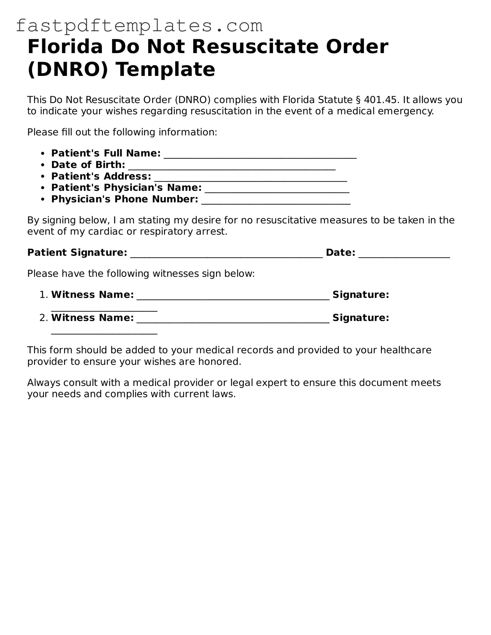 Attorney-Approved Florida Do Not Resuscitate Order Document