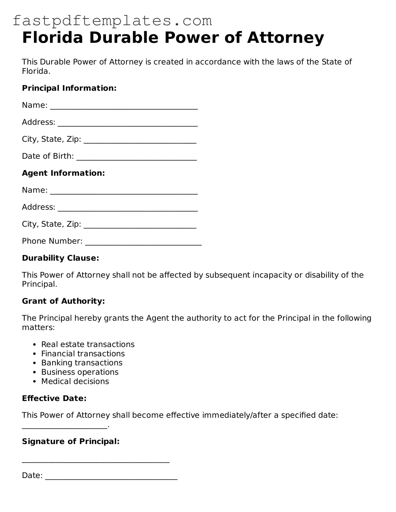 Attorney-Approved Florida Durable Power of Attorney Document
