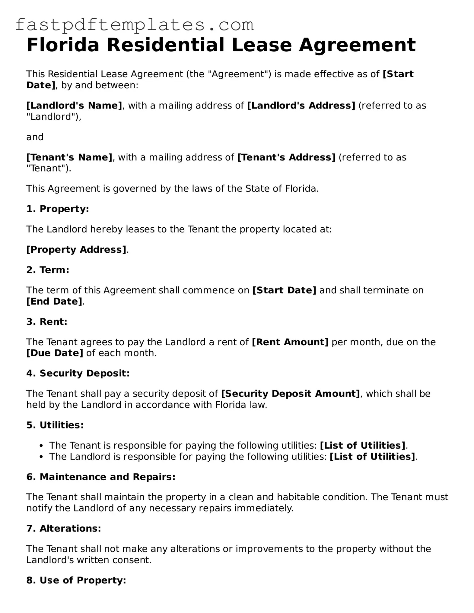 Attorney-Approved Florida Residential Lease Agreement Document