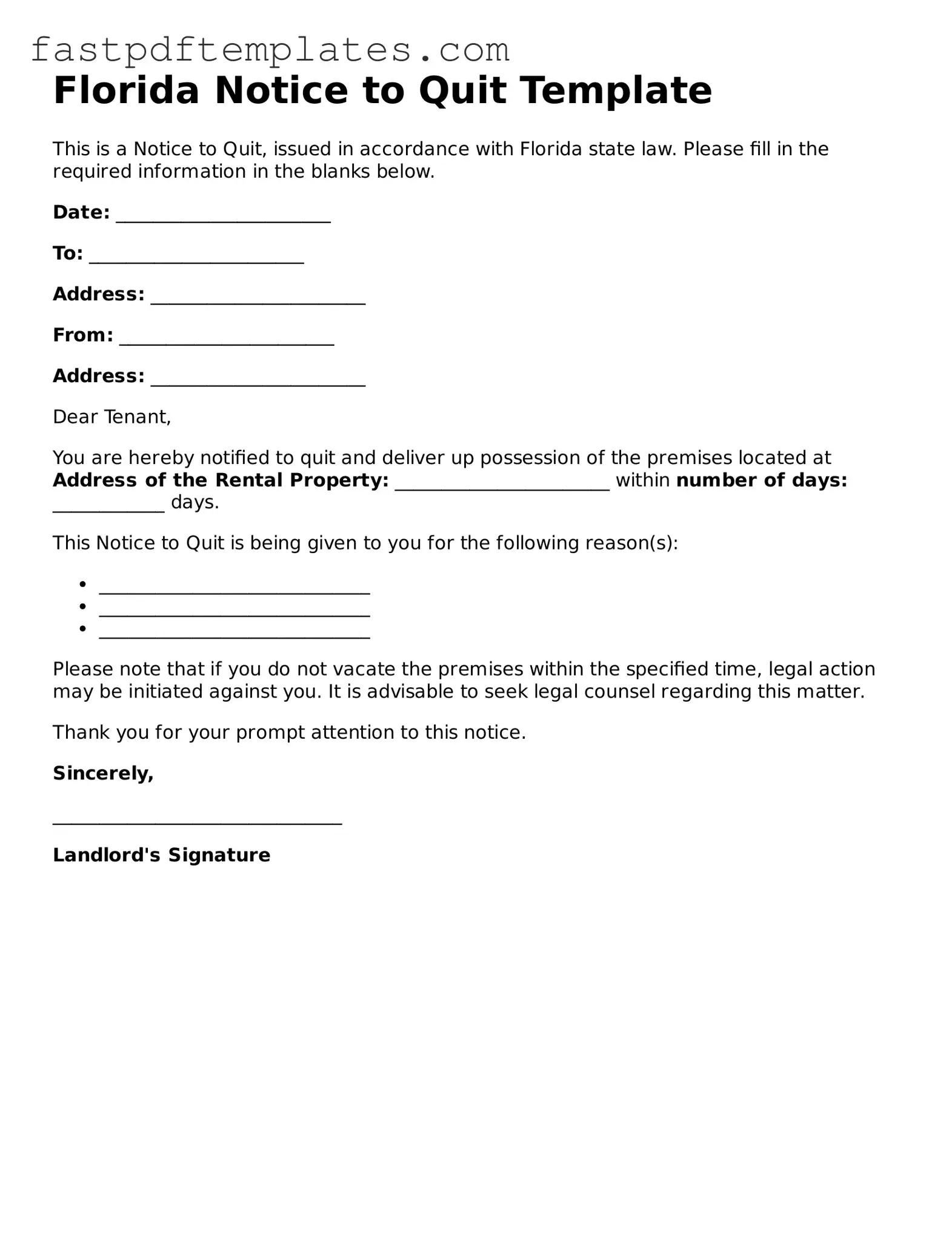 Attorney-Approved Florida Notice to Quit Document