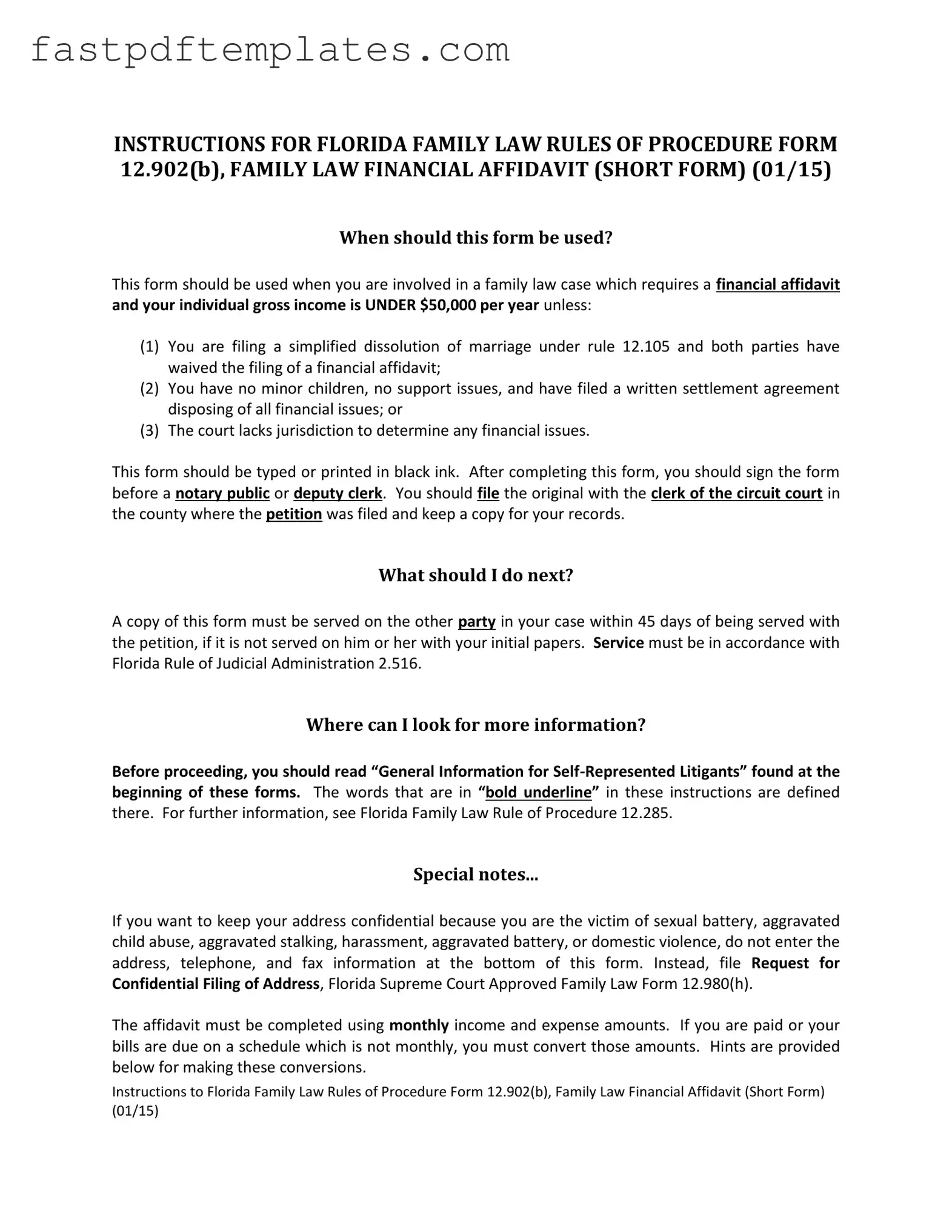 Blank Florida Financial Affidavit Short 12.902(b) Form