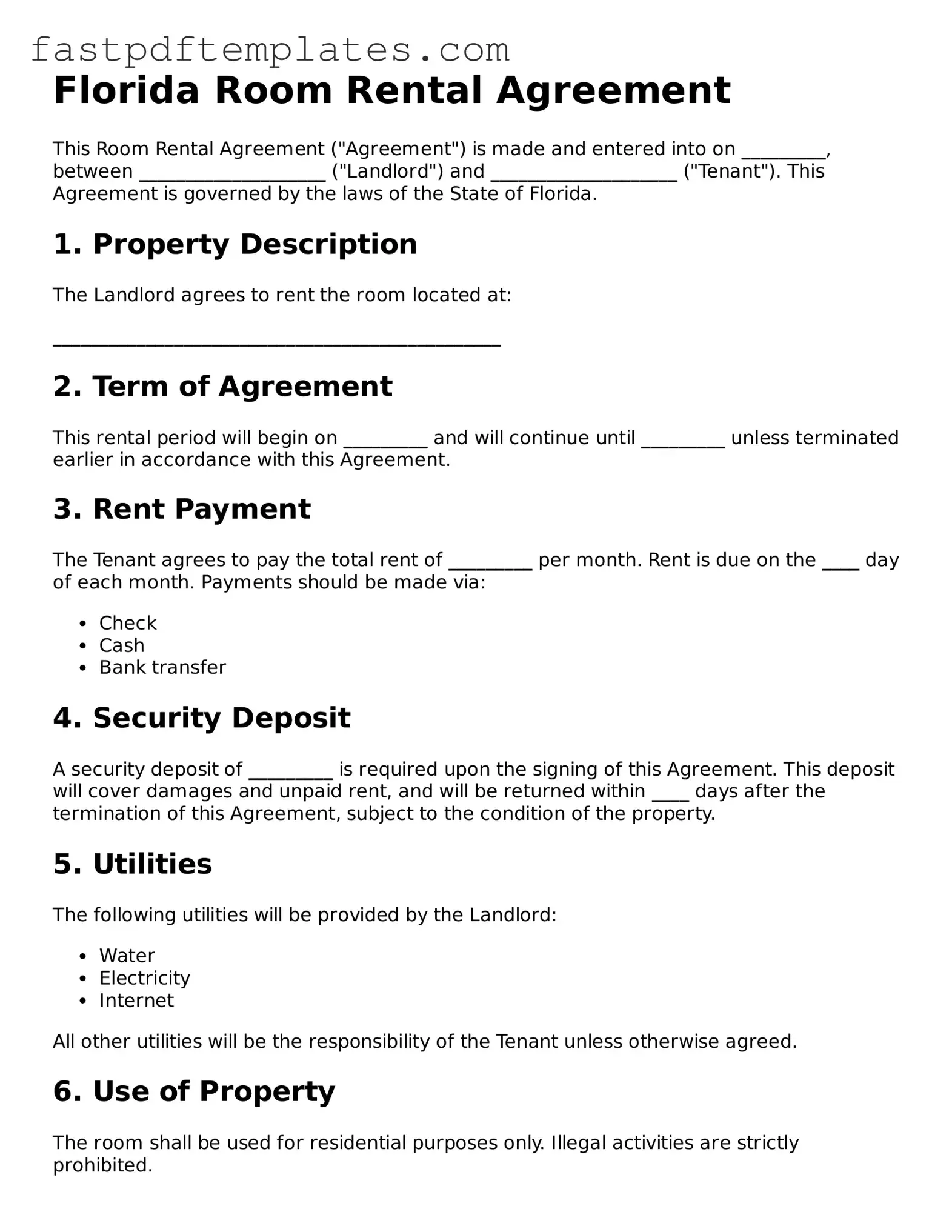 Attorney-Approved Florida Room Rental Agreement Document
