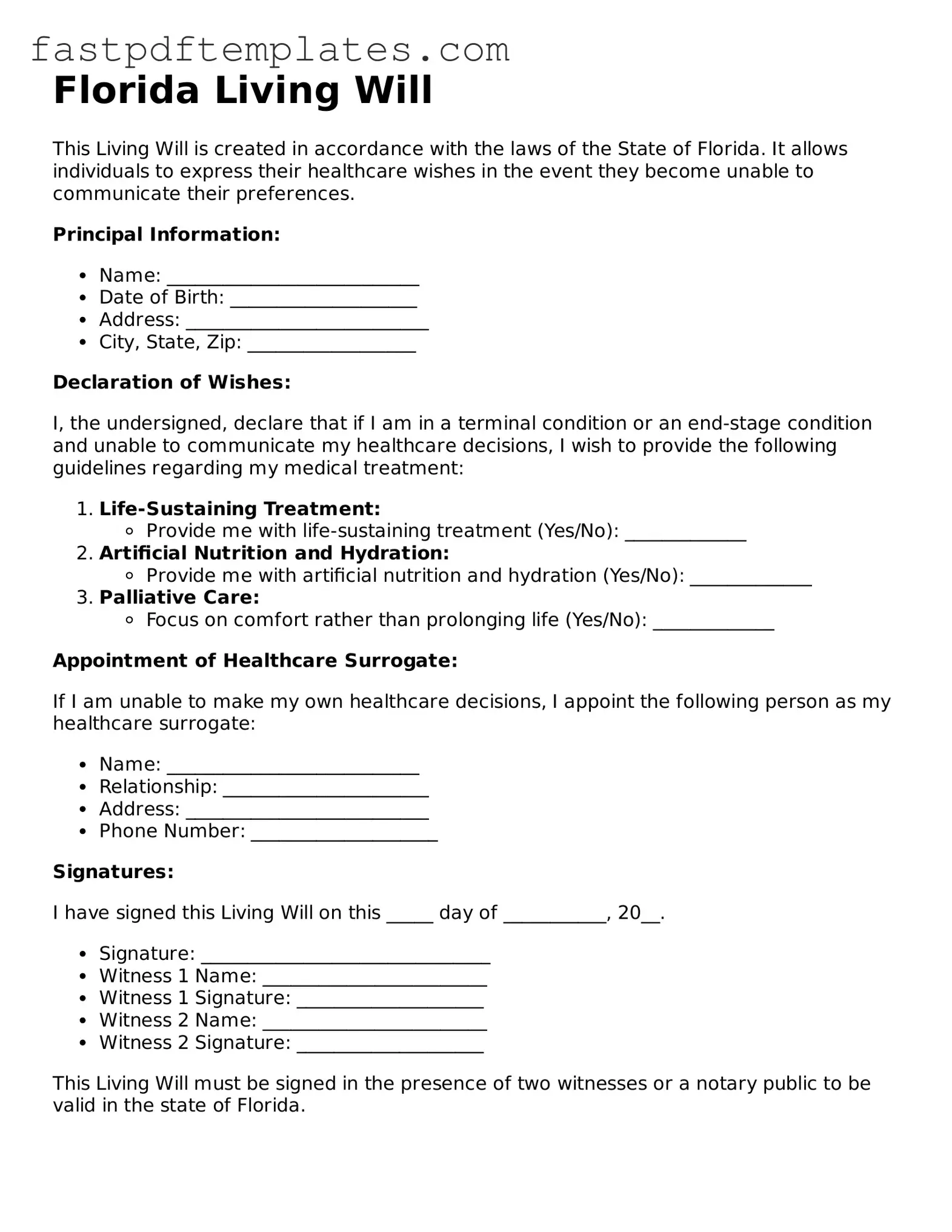 Attorney-Approved Florida Living Will Document