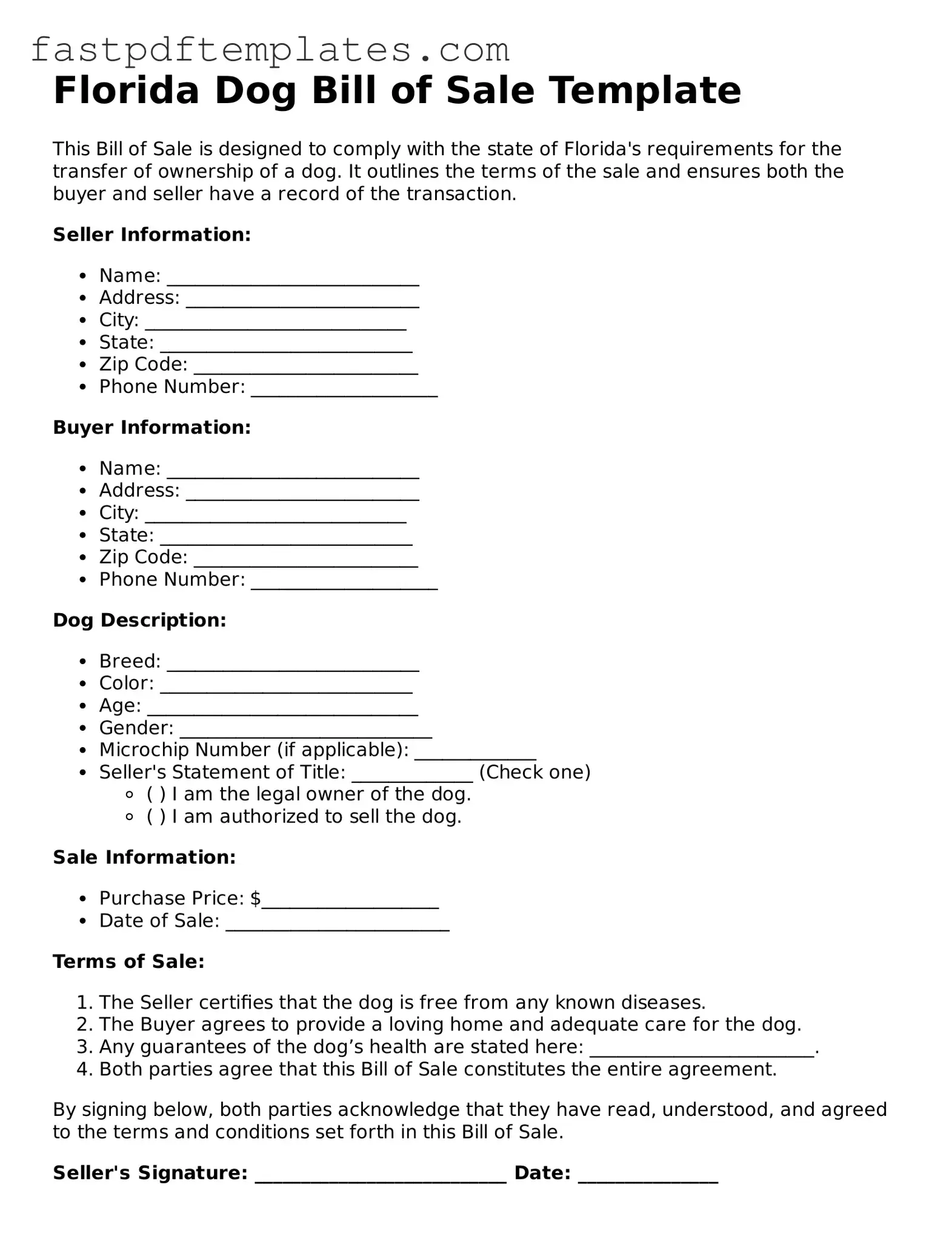 Attorney-Approved Florida Dog Bill of Sale Document