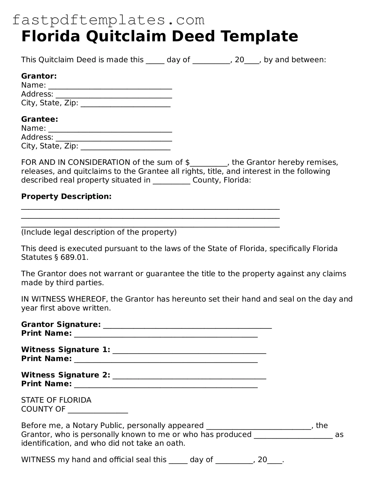 Attorney-Approved Florida Quitclaim Deed Document