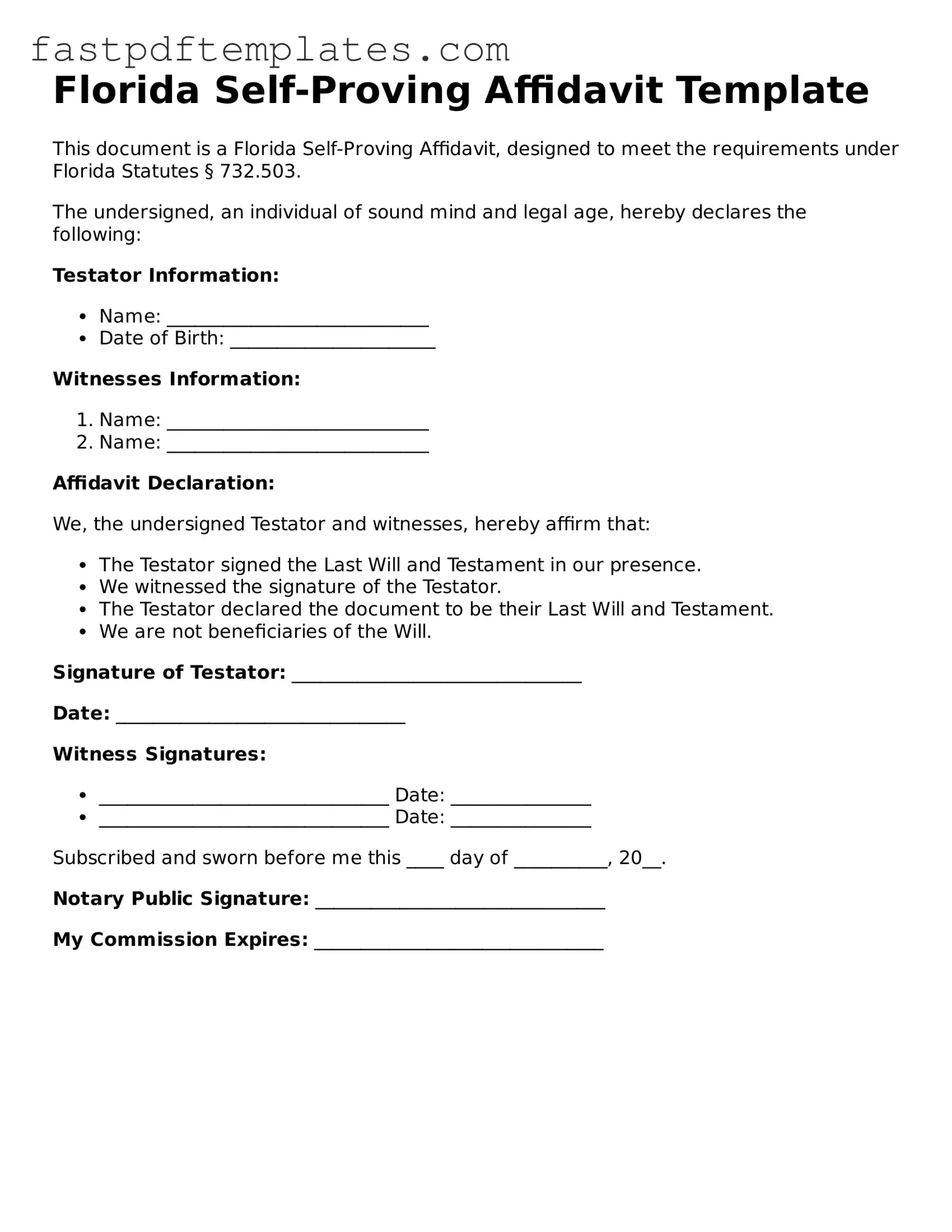 Attorney-Approved Florida Self-Proving Affidavit Document