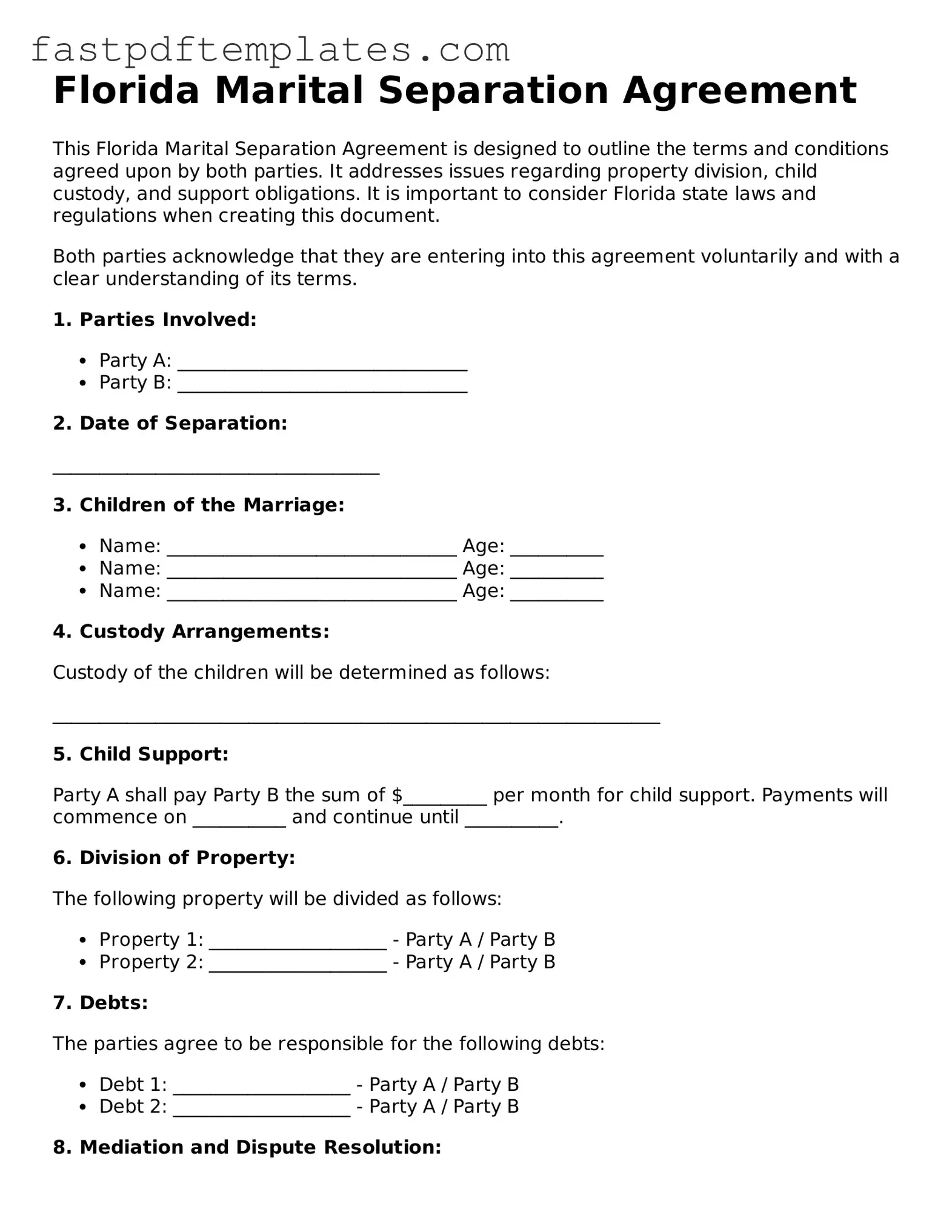 Attorney-Approved Florida Marital Separation Agreement Document