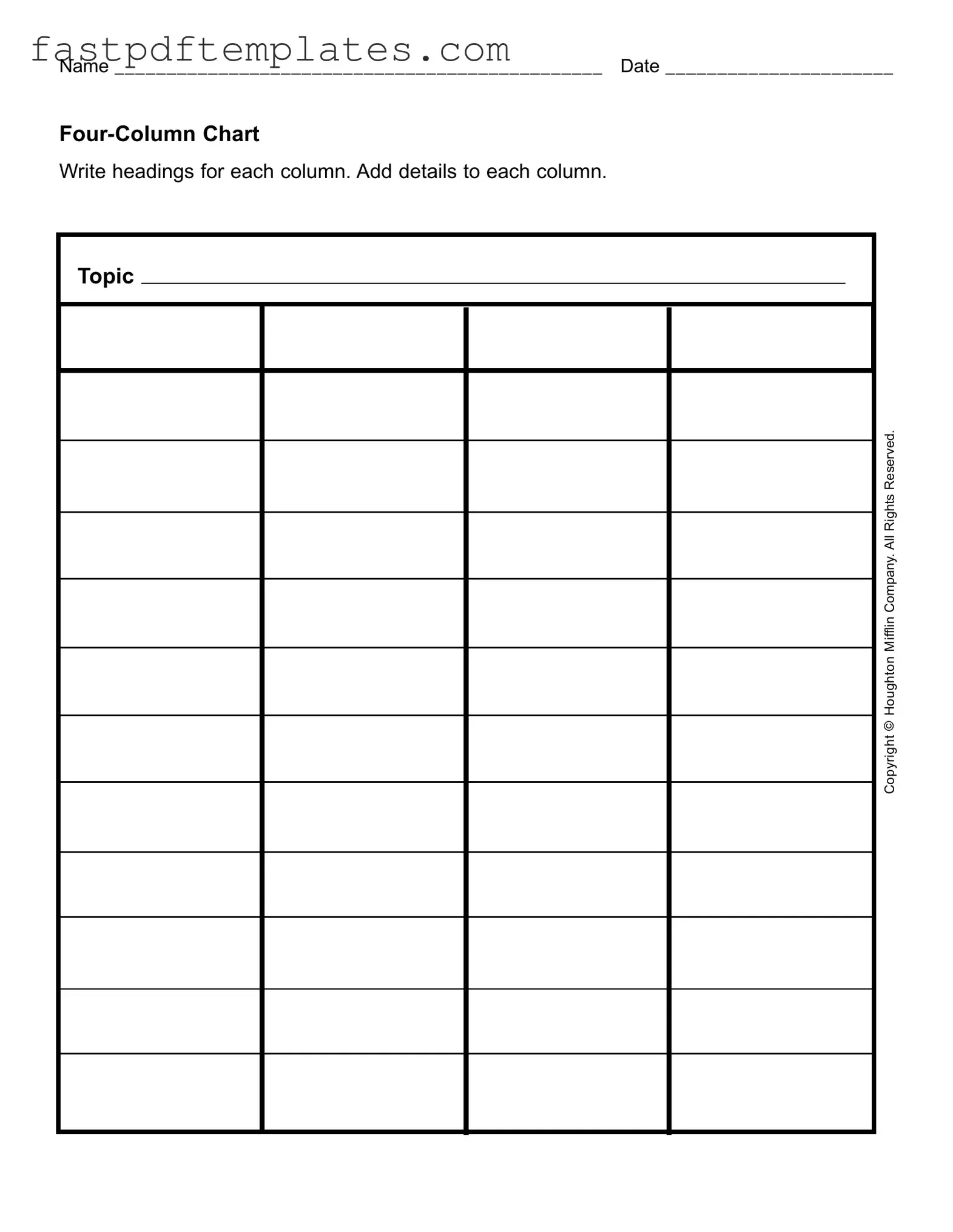 Blank Four Column Chart Form