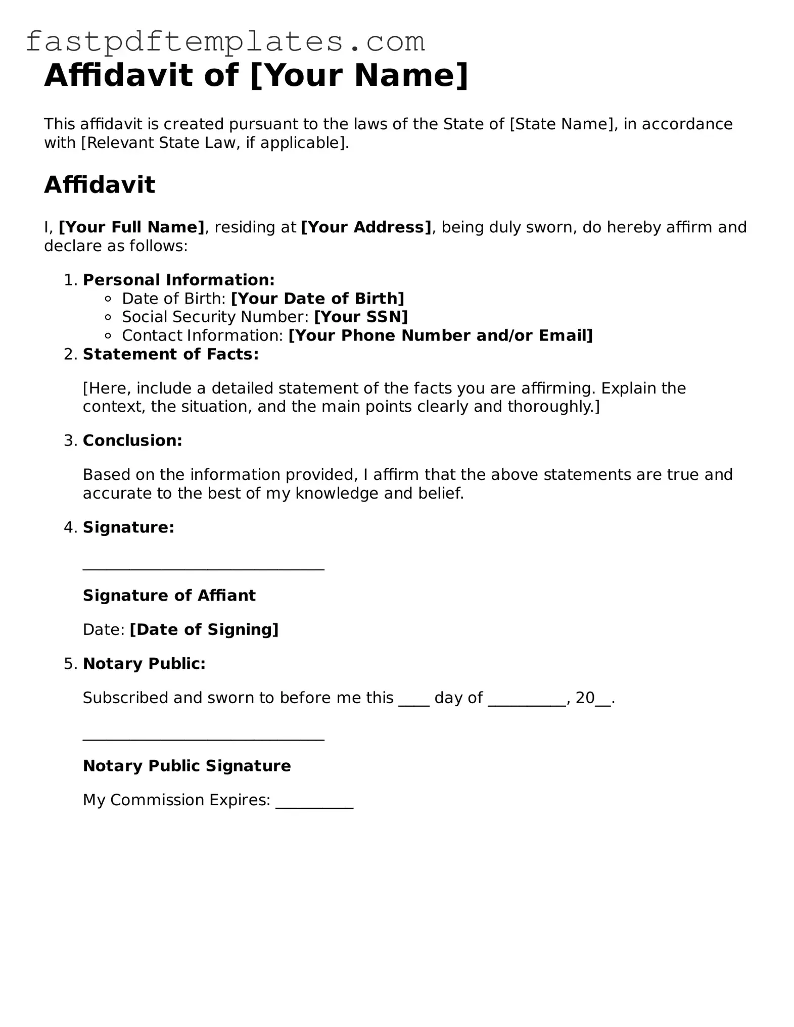 Fillable Affidavit Document