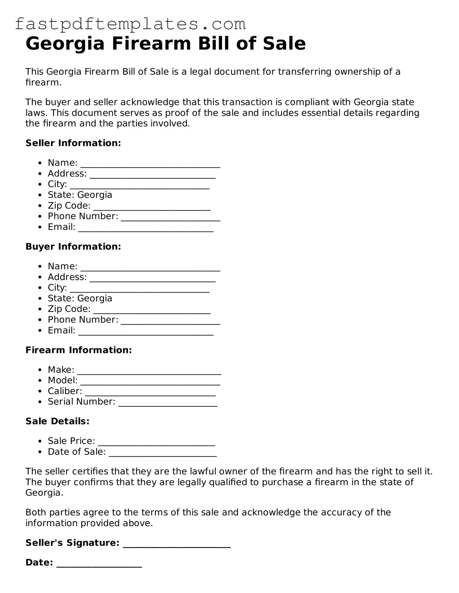 Attorney-Approved Georgia Firearm Bill of Sale Document