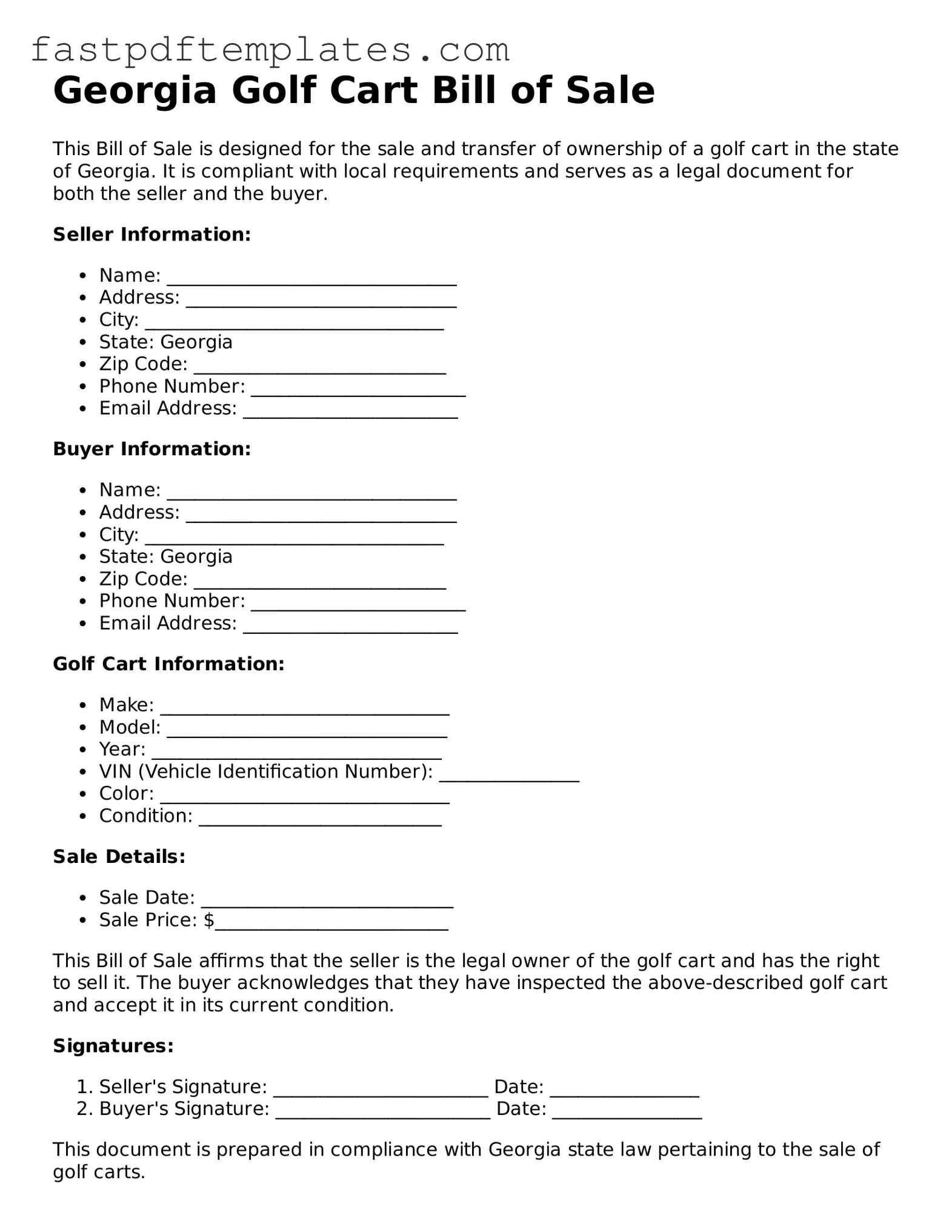 Attorney-Approved Georgia Golf Cart Bill of Sale Document