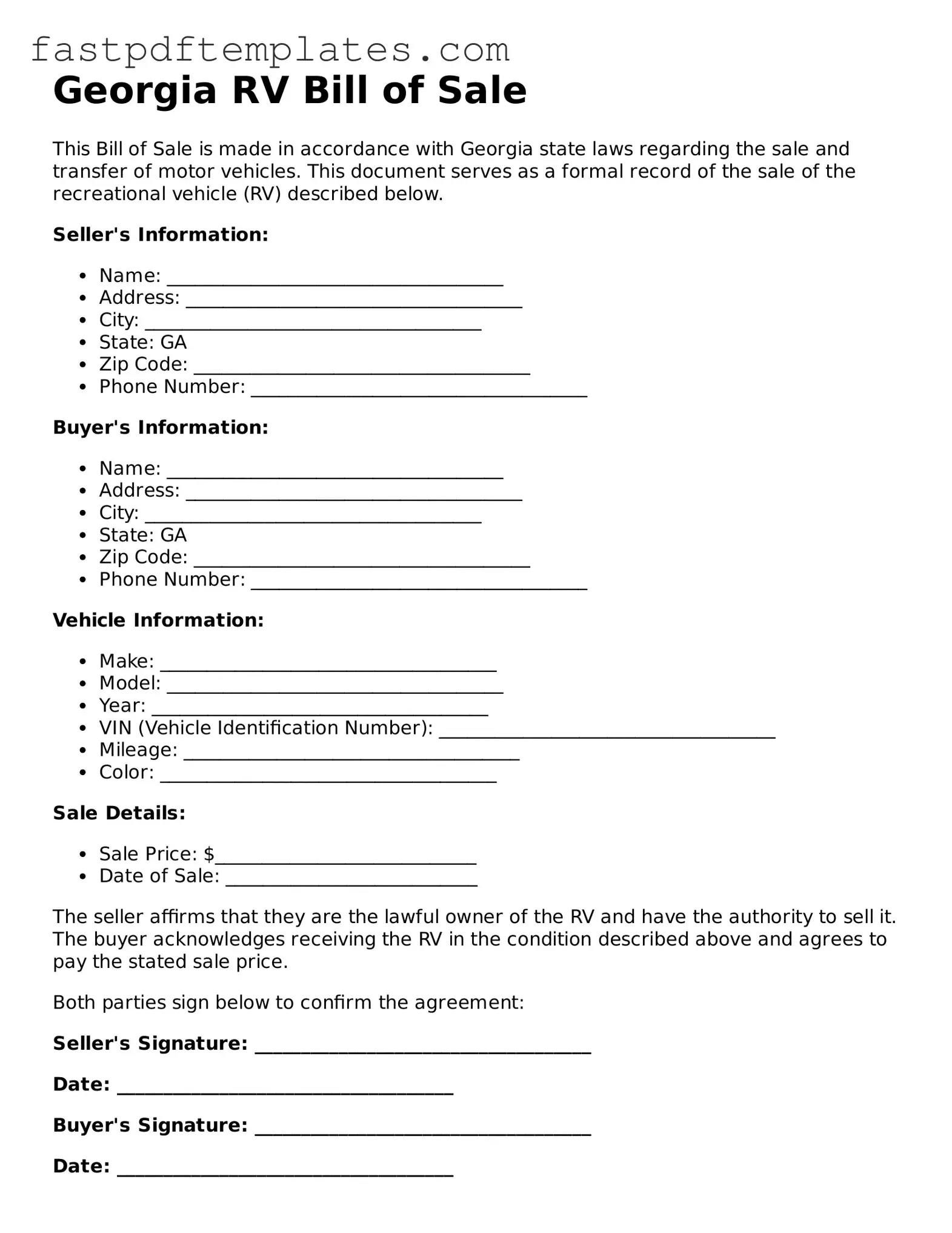 Attorney-Approved Georgia RV Bill of Sale Document