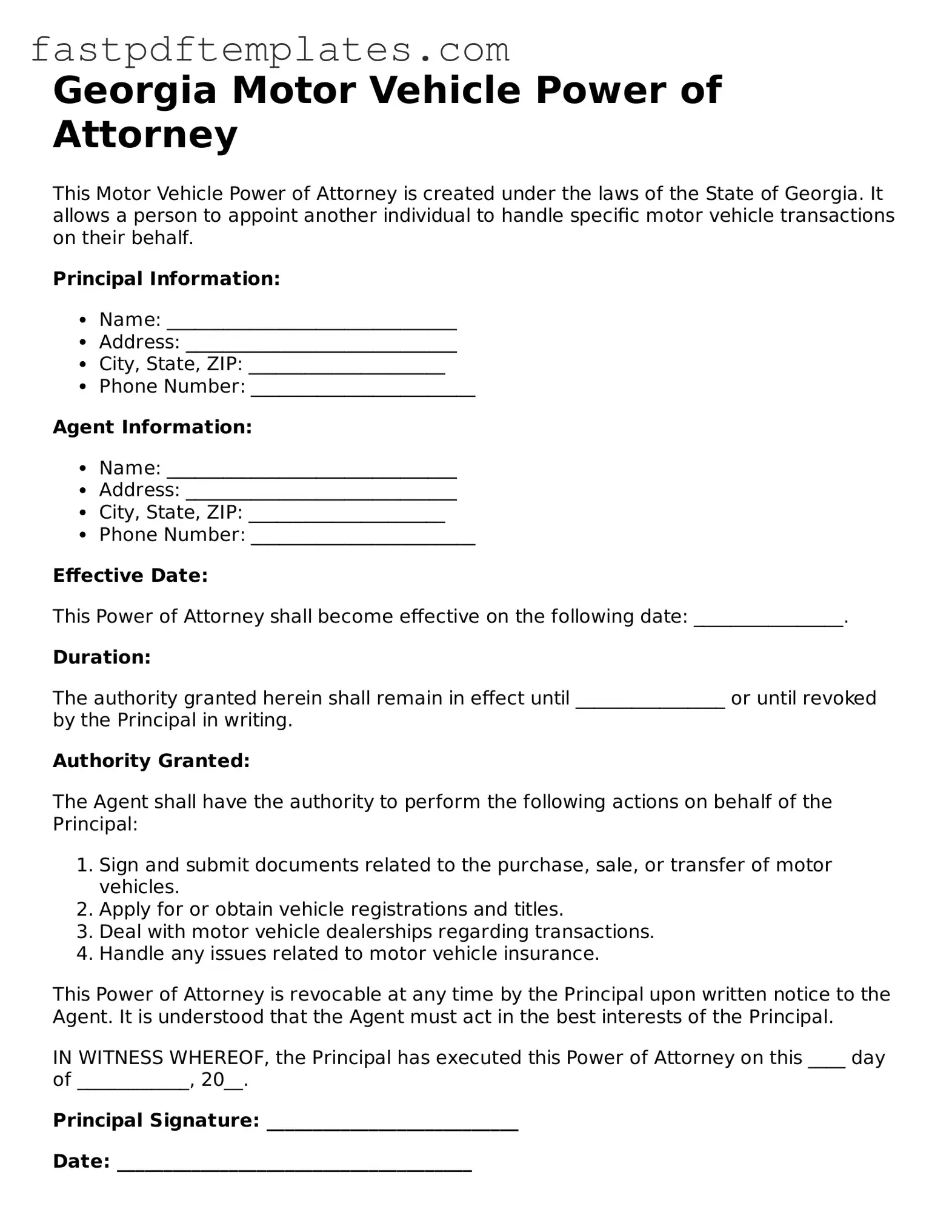 Attorney-Approved Georgia Motor Vehicle Power of Attorney Document
