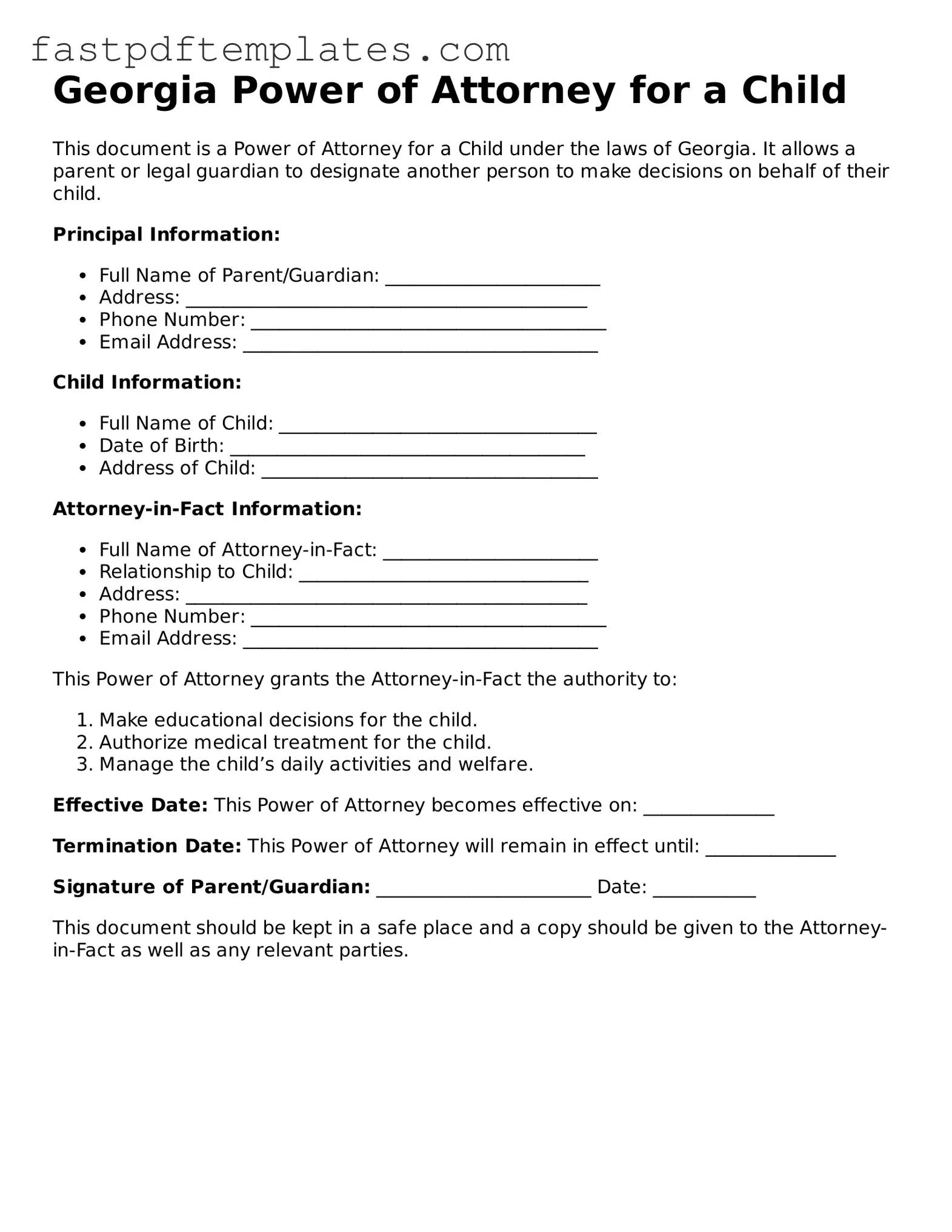 Attorney-Approved Georgia Power of Attorney for a Child Document