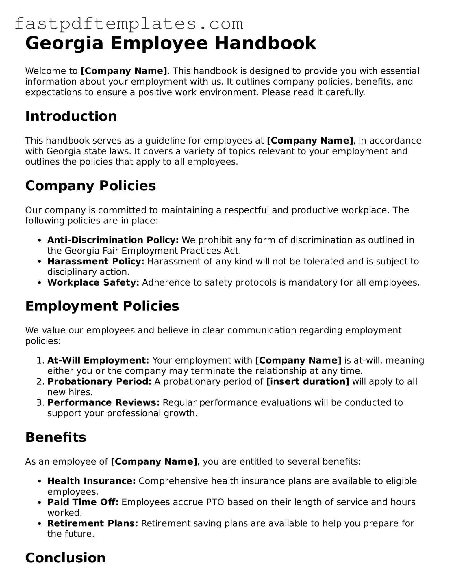 Attorney-Approved Georgia Employee Handbook Document