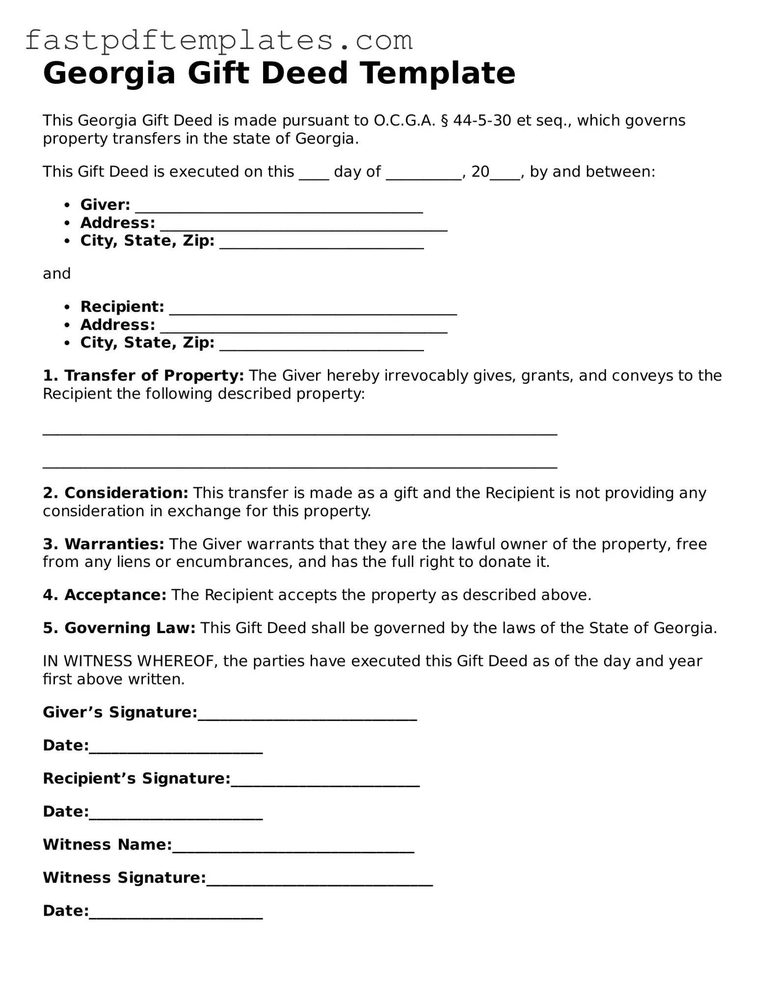 Attorney-Approved Georgia Gift Deed Document