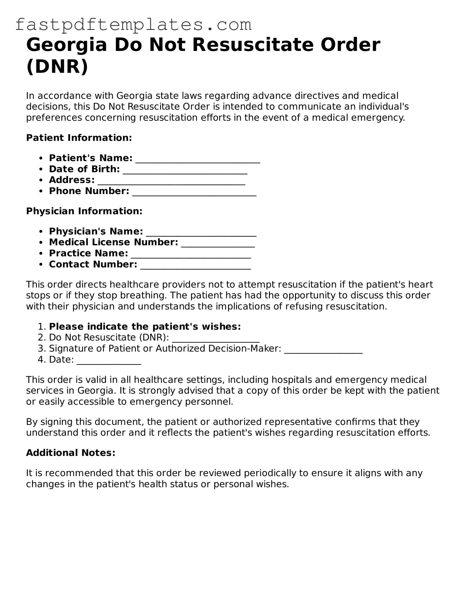 Attorney-Approved Georgia Do Not Resuscitate Order Document