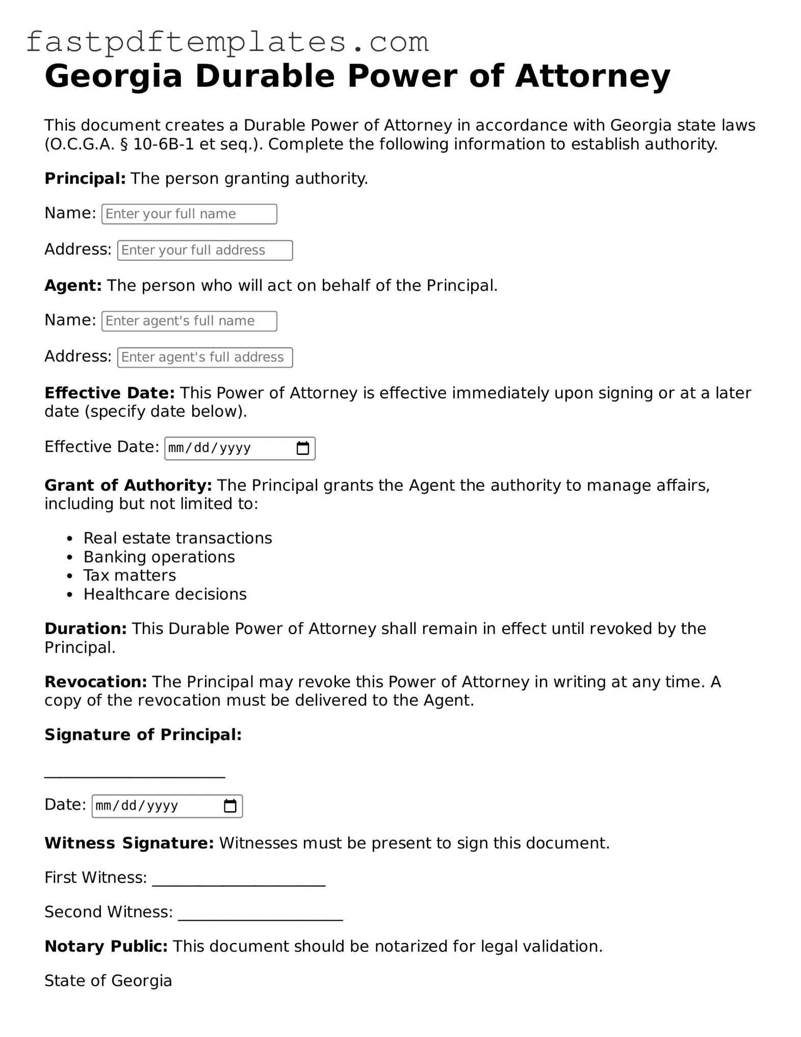 Attorney-Approved Georgia Durable Power of Attorney Document