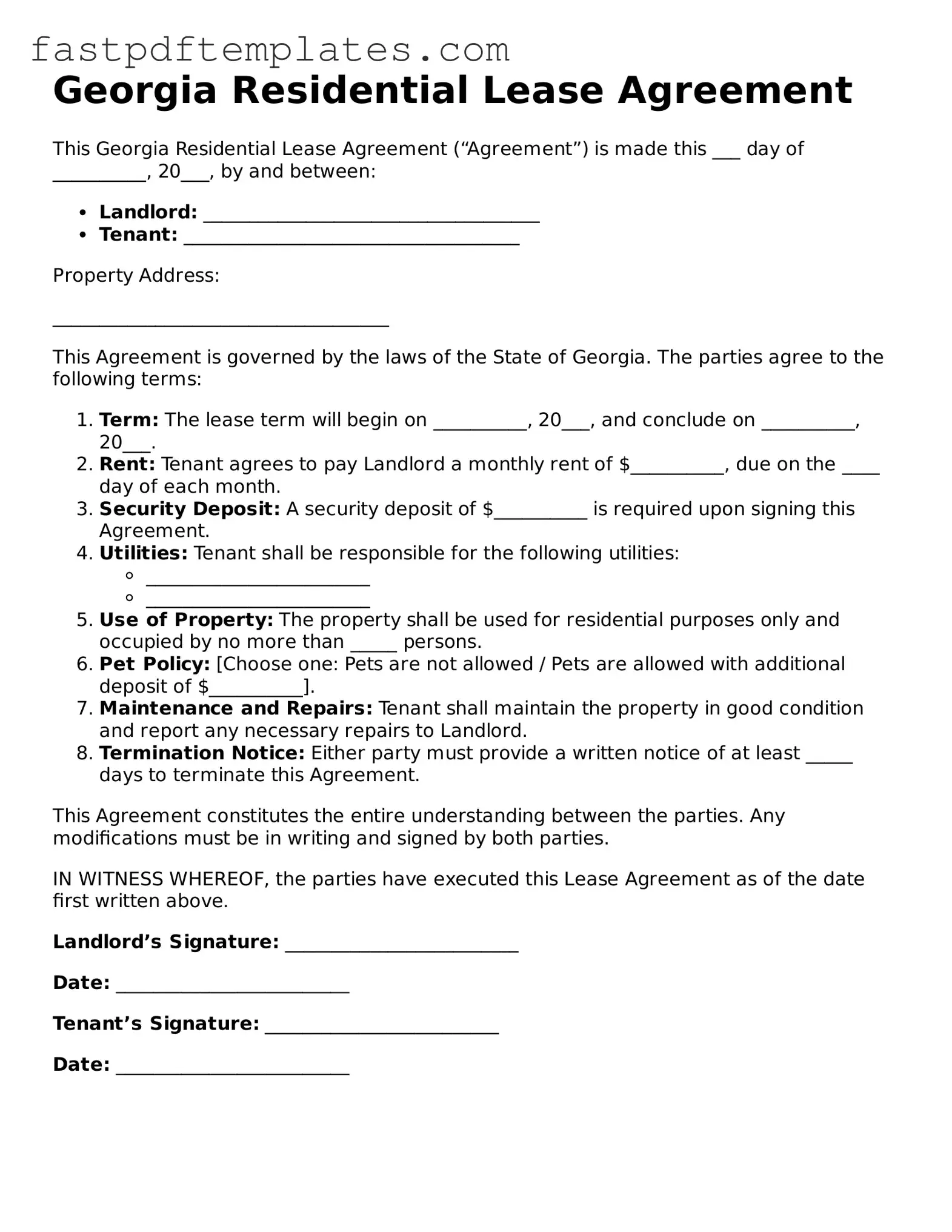 Attorney-Approved Georgia Residential Lease Agreement Document