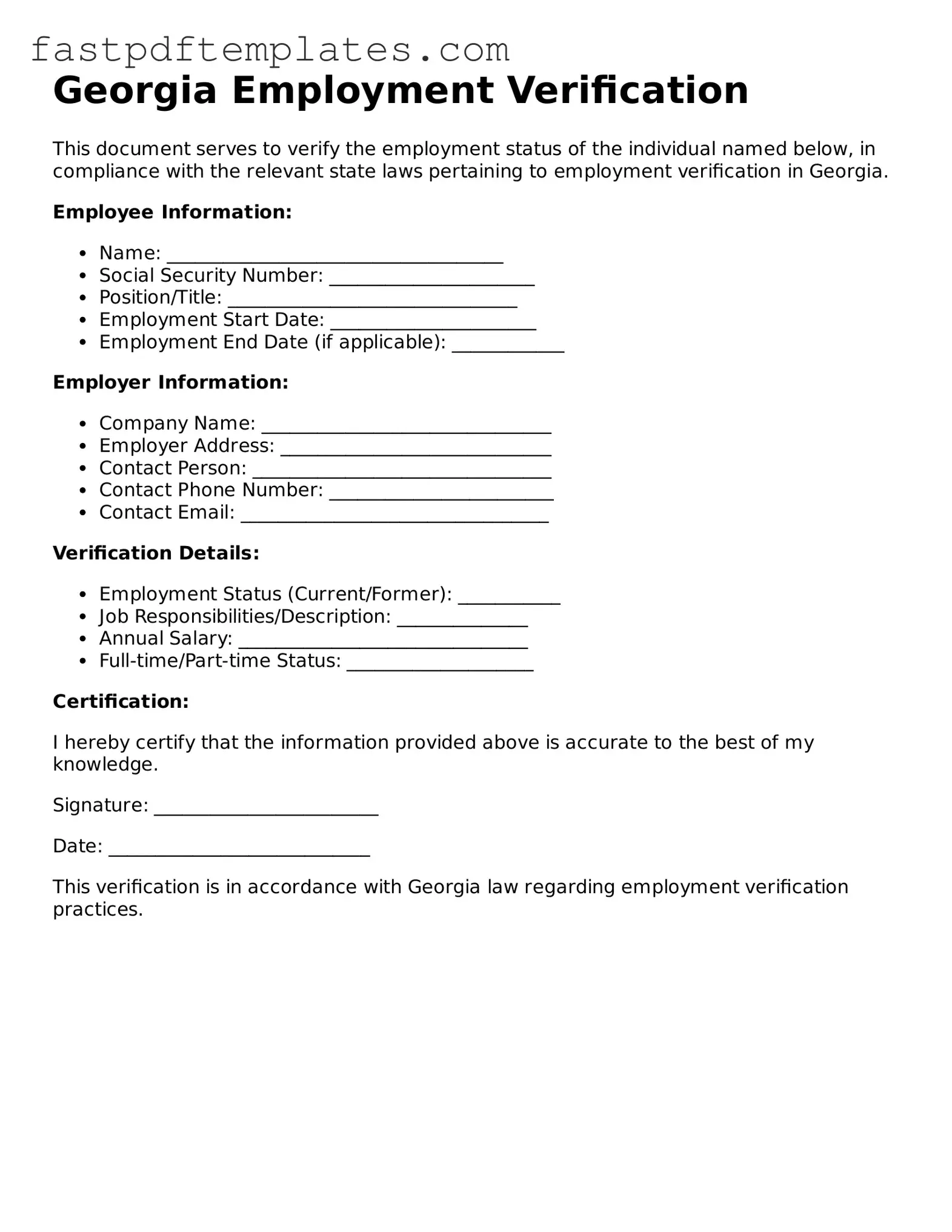 Attorney-Approved Georgia Employment Verification Document
