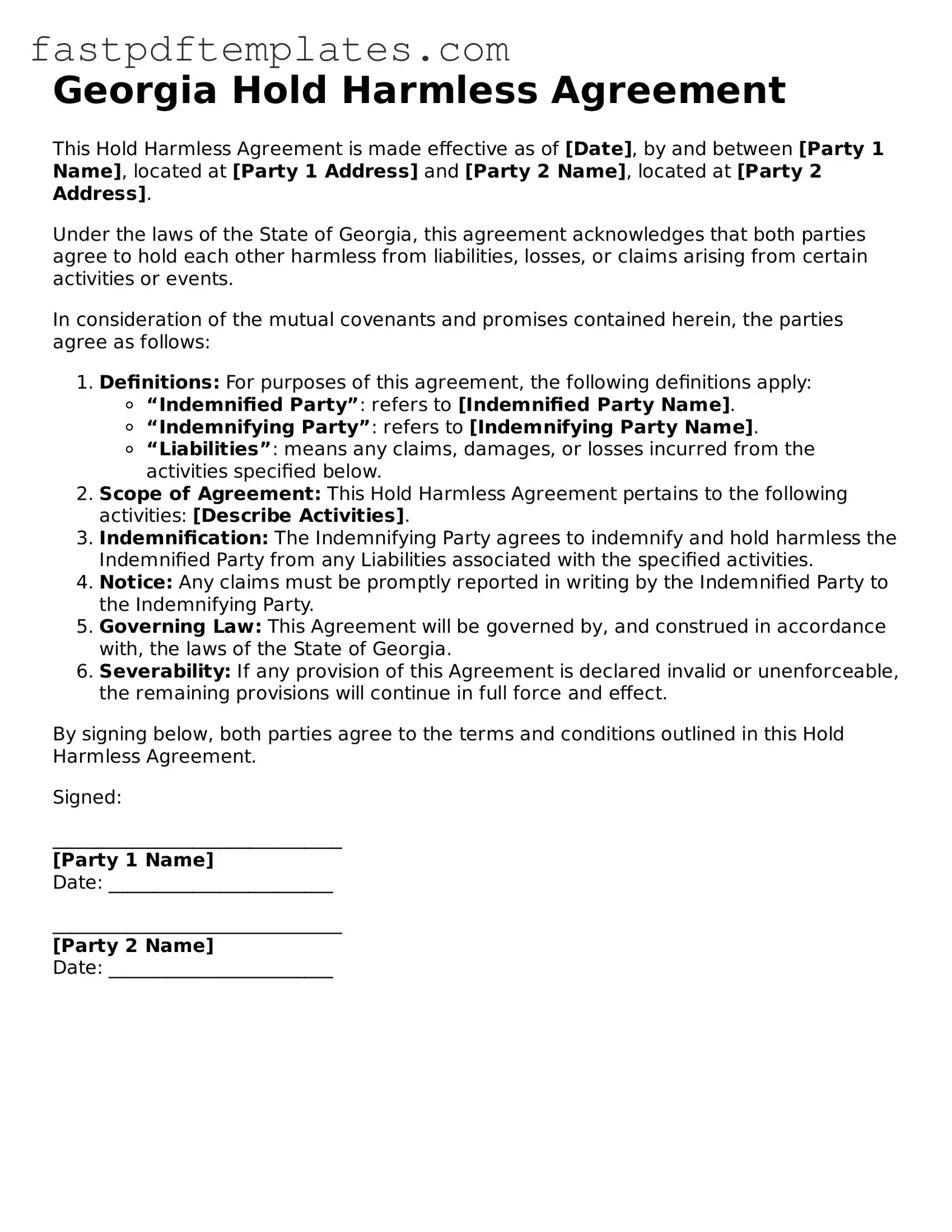 Attorney-Approved Georgia Hold Harmless Agreement Document