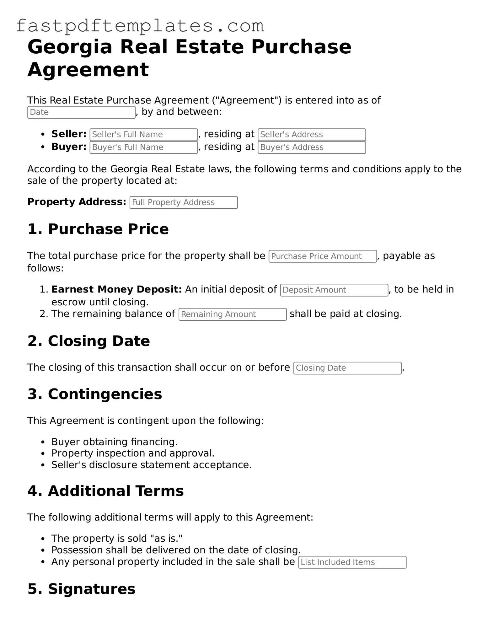 Attorney-Approved Georgia Real Estate Purchase Agreement Document