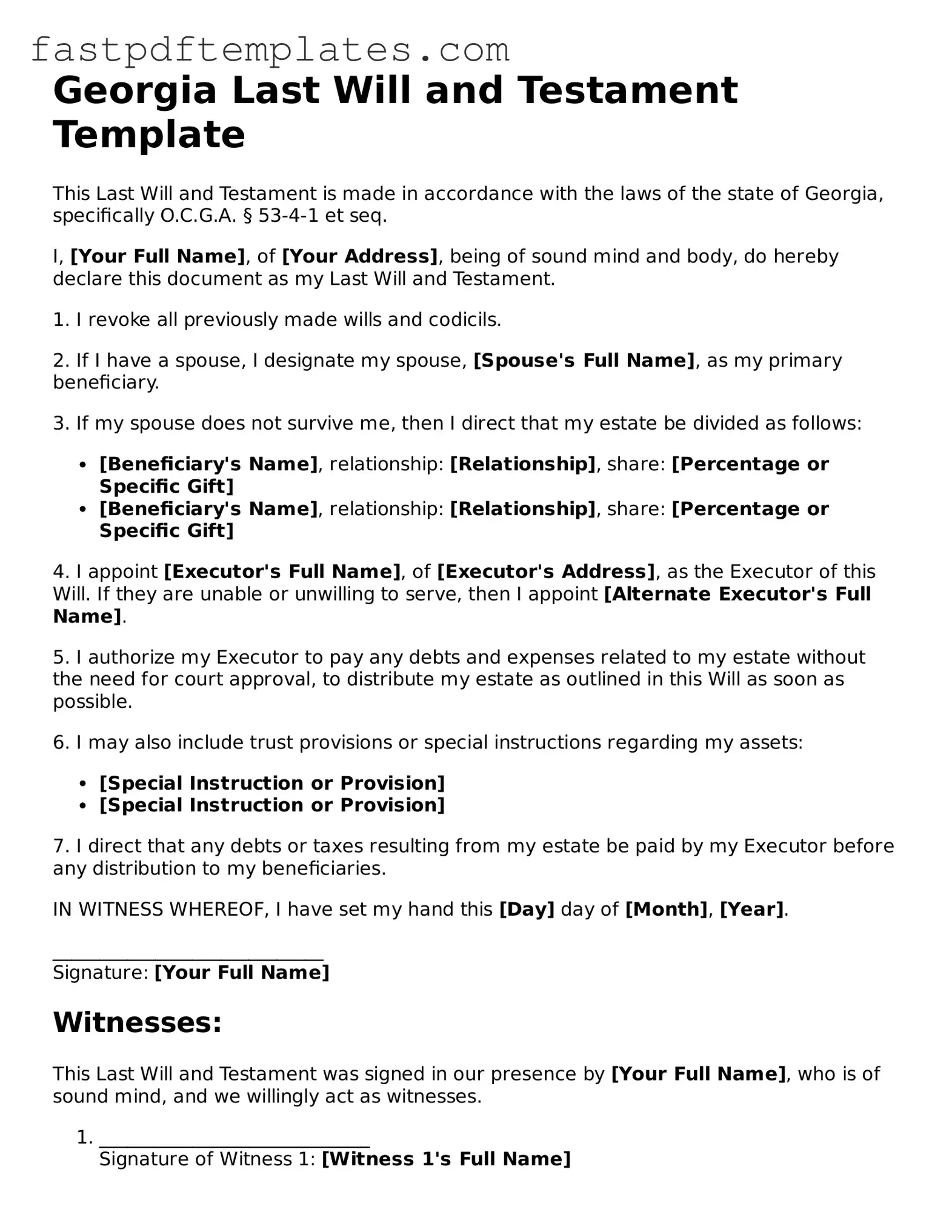 Attorney-Approved Georgia Last Will and Testament Document