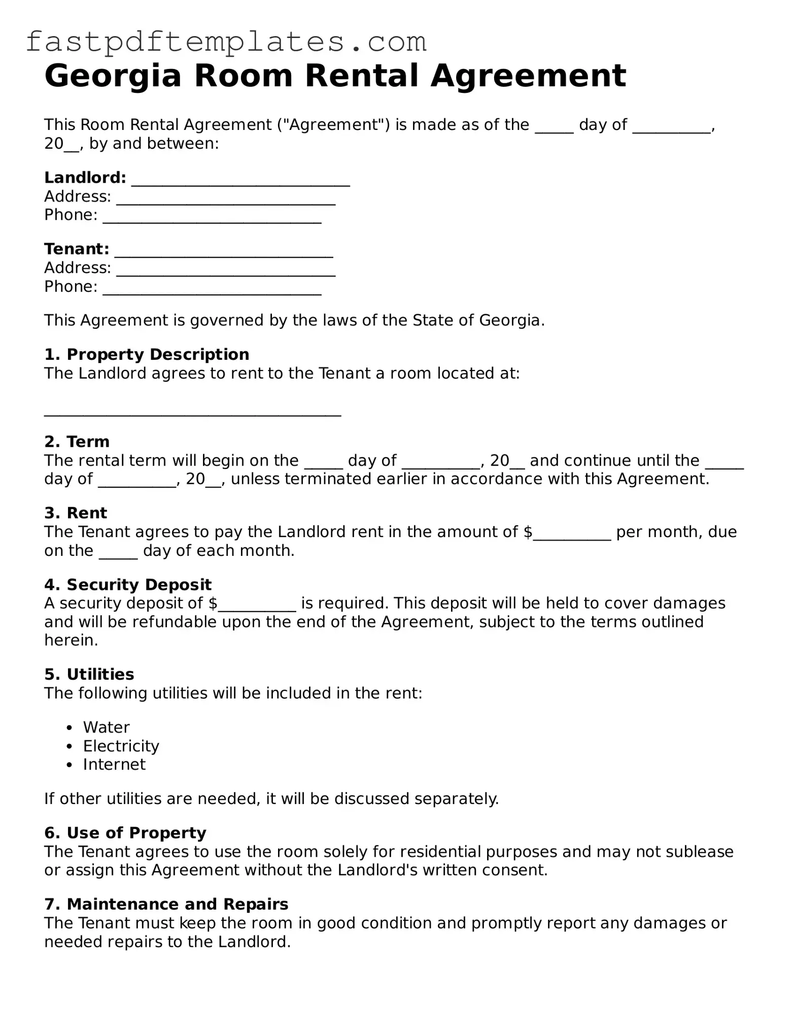 Attorney-Approved Georgia Room Rental Agreement Document