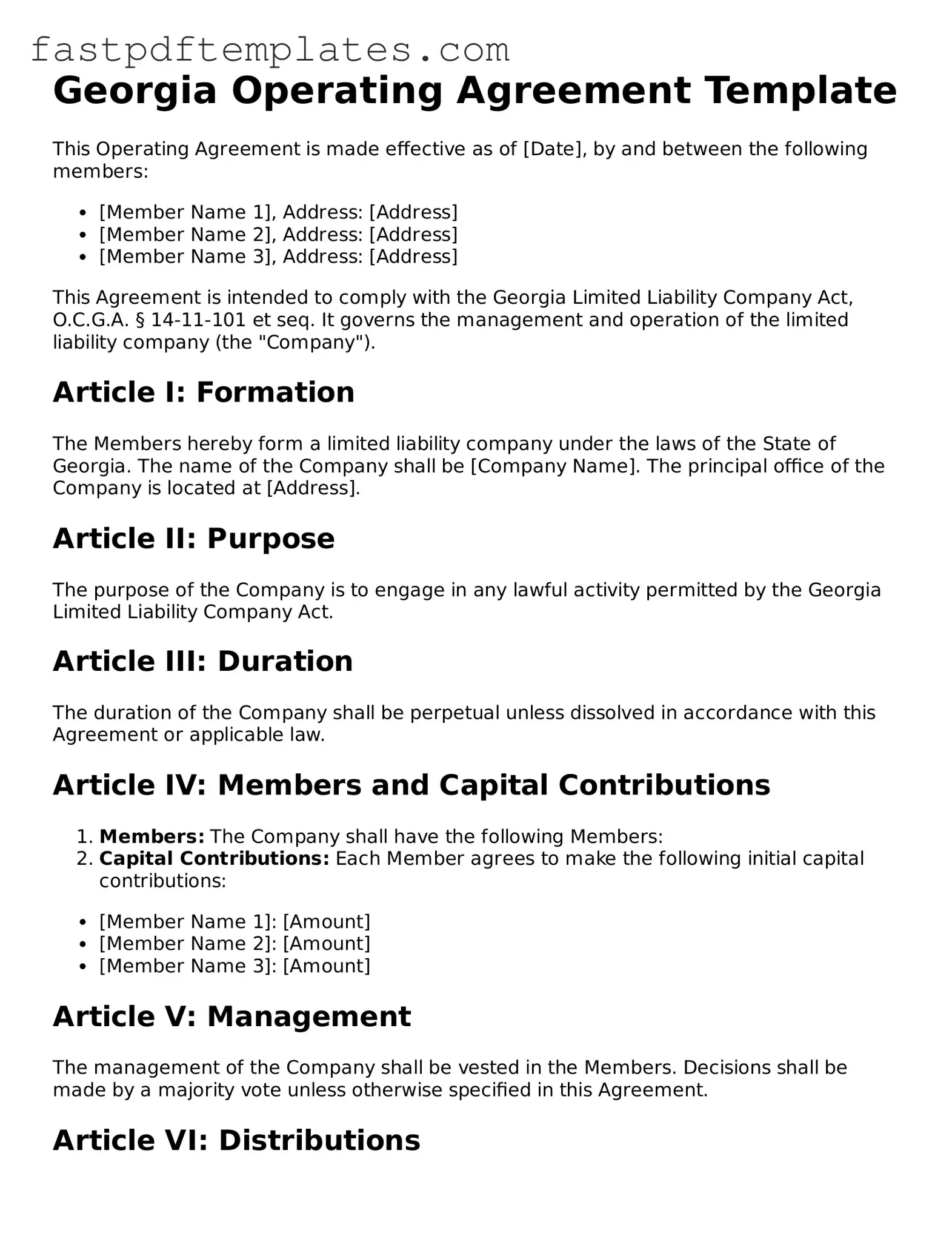 Attorney-Approved Georgia Operating Agreement Document