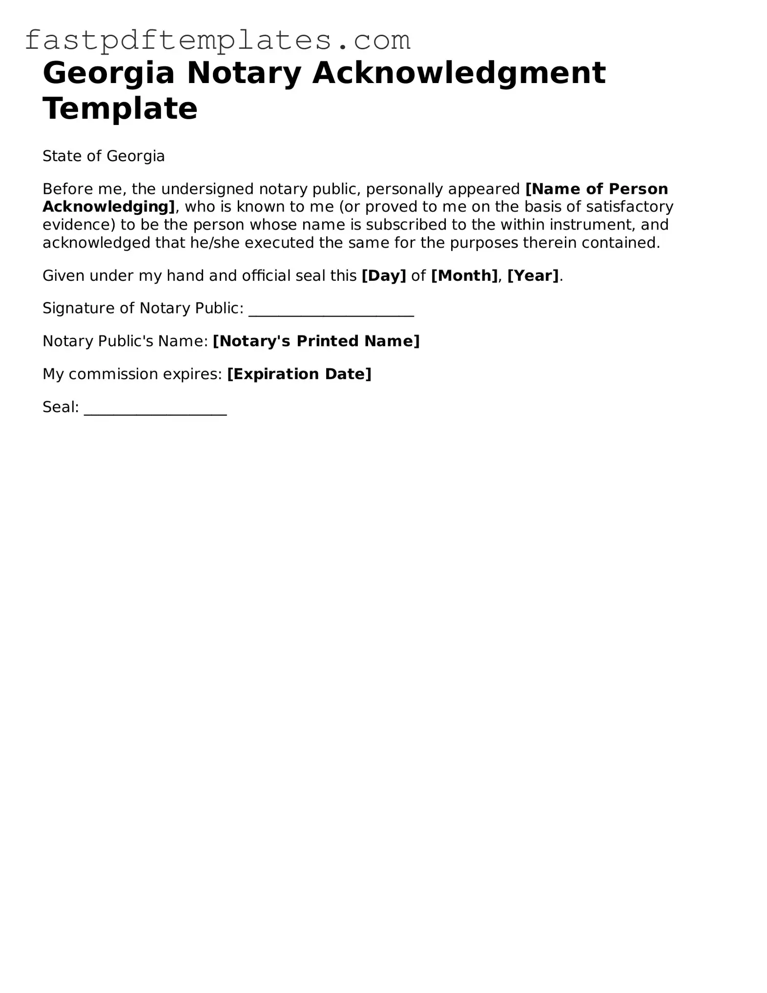 Attorney-Approved Georgia Notary Acknowledgement Document