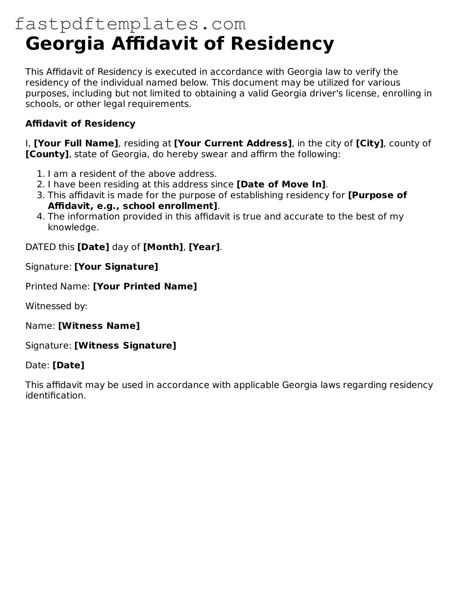 Attorney-Approved Georgia Affidavit of Residency Document