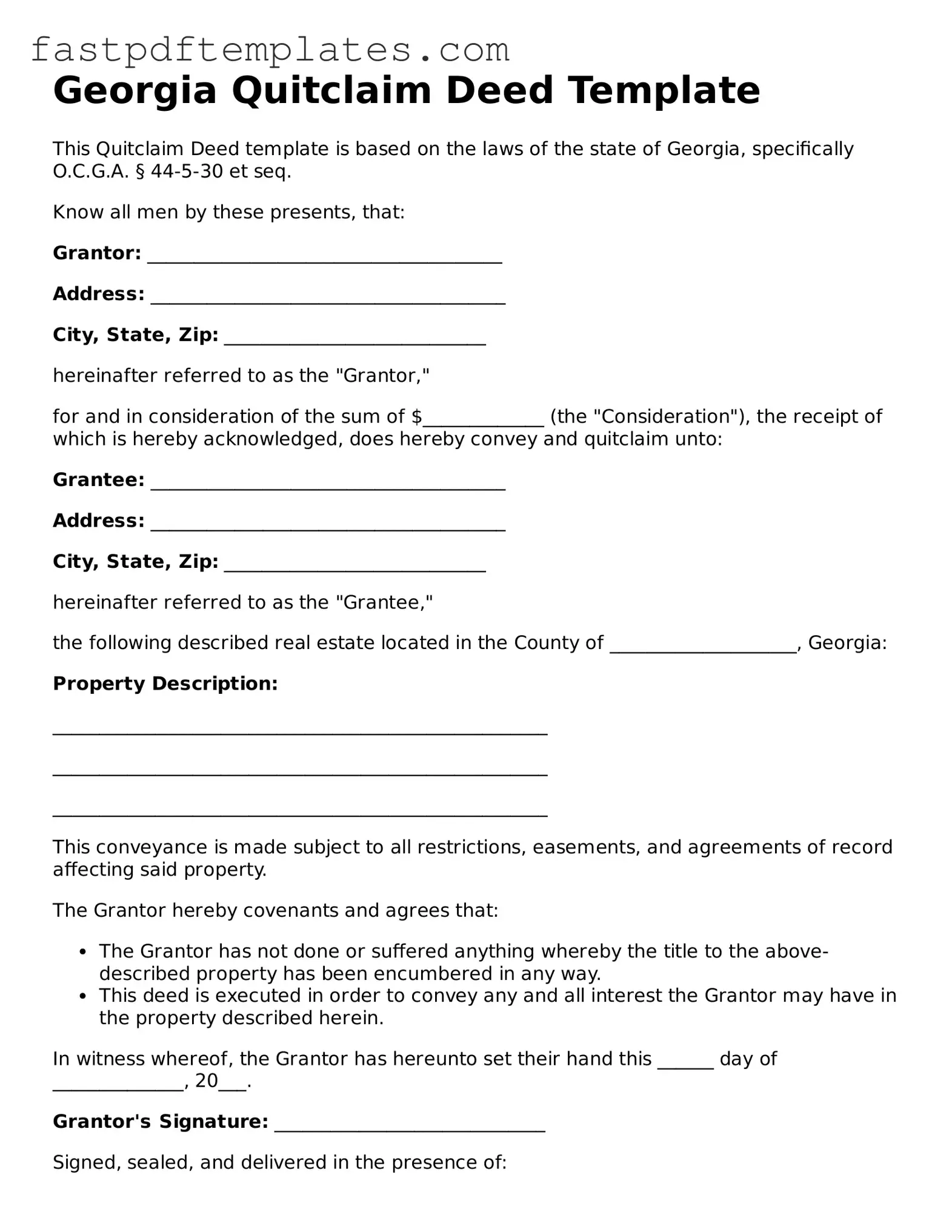 Attorney-Approved Georgia Quitclaim Deed Document