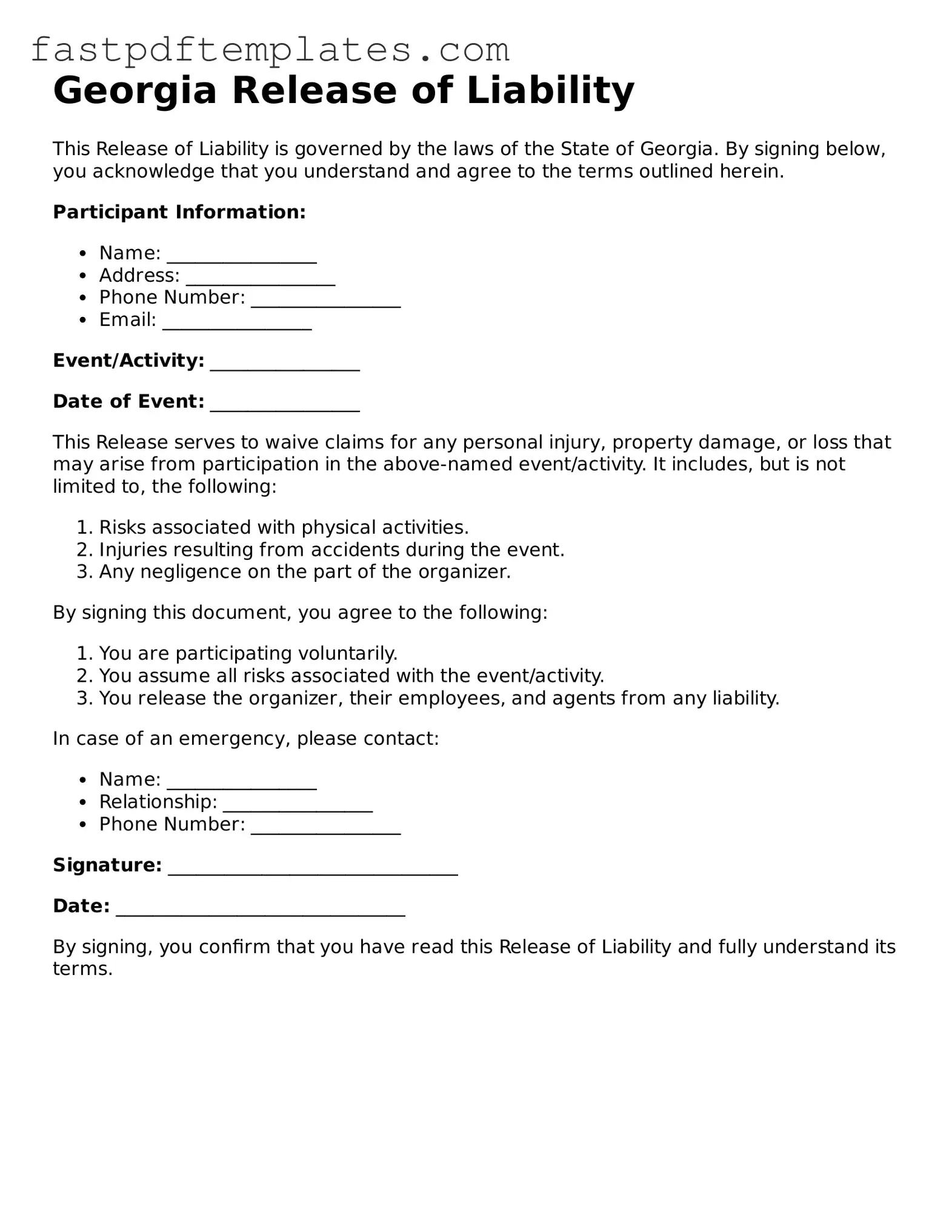 Attorney-Approved Georgia Release of Liability Document