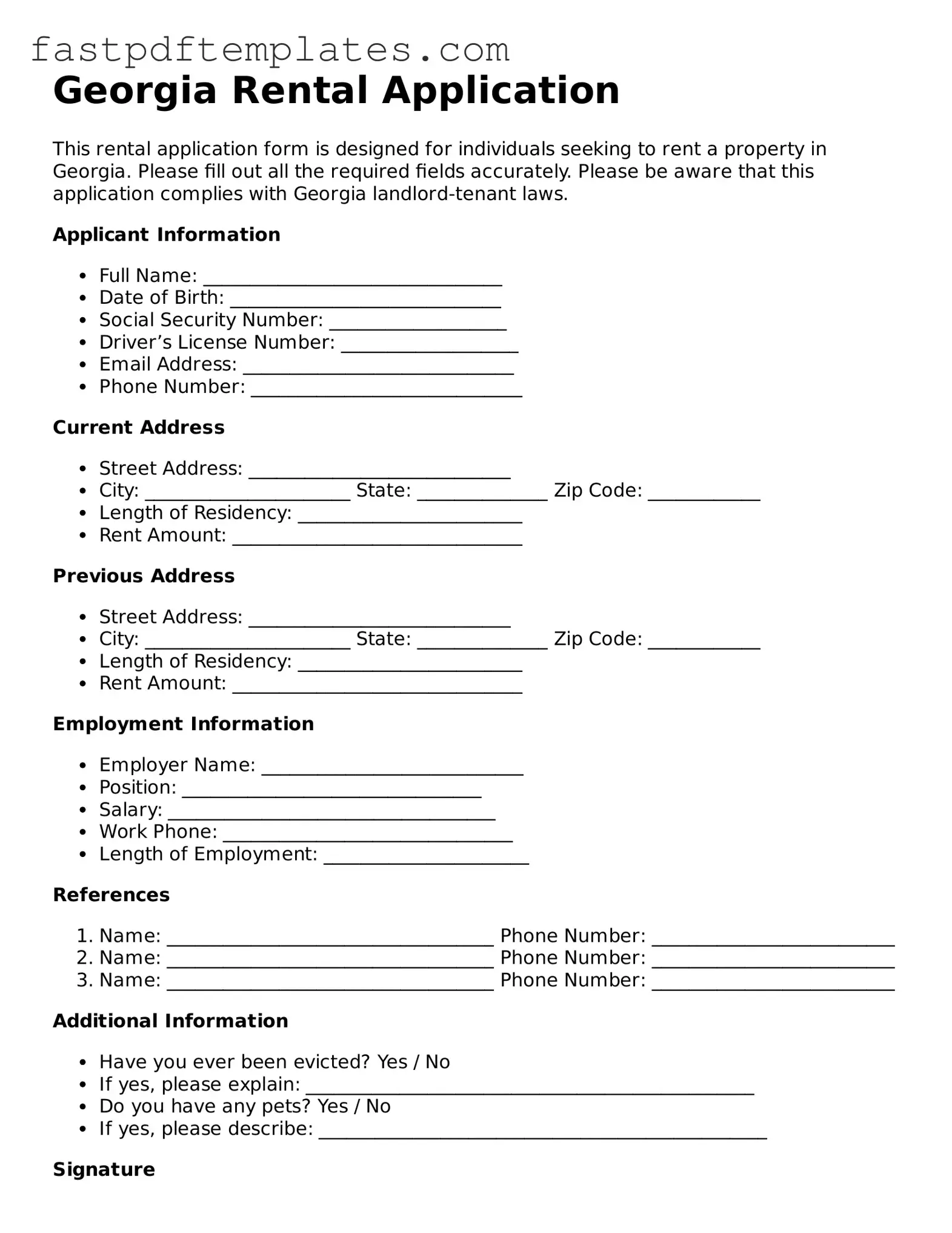 Attorney-Approved Georgia Rental Application Document