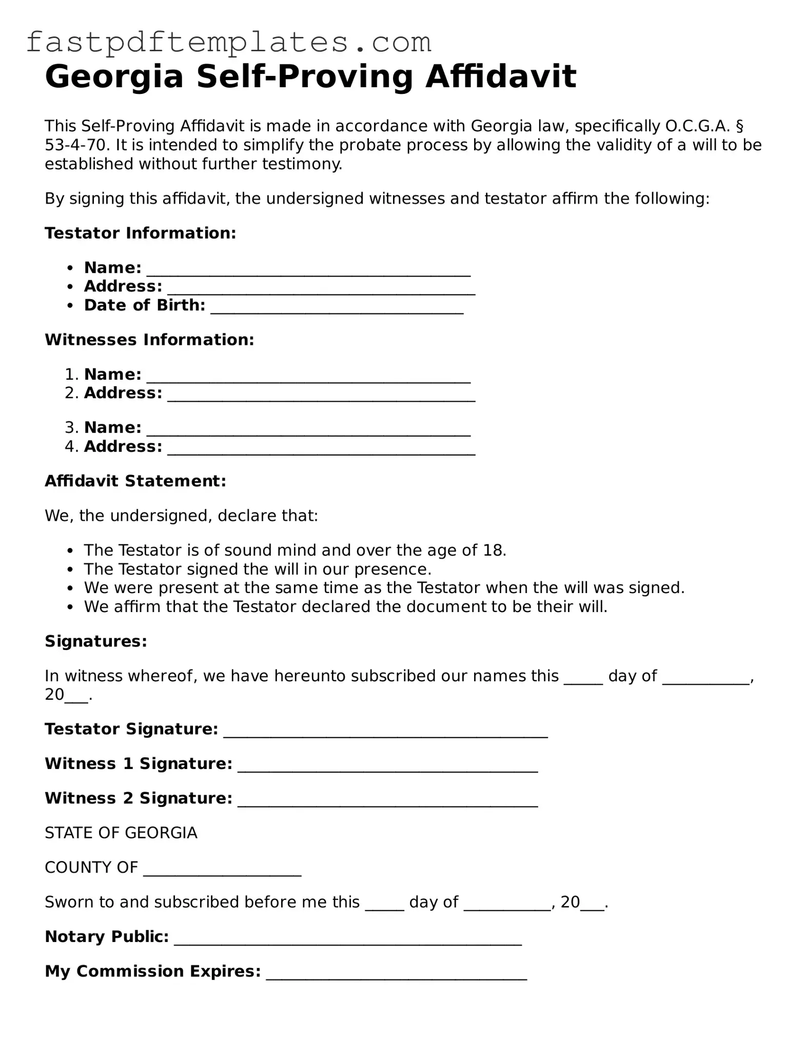 Attorney-Approved Georgia Self-Proving Affidavit Document